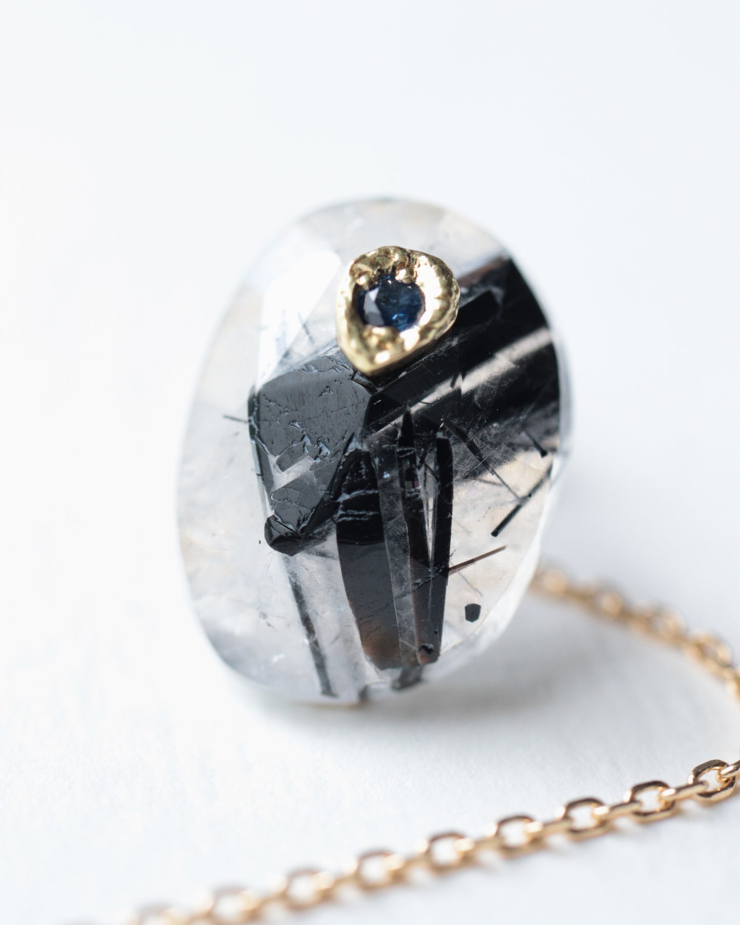 Flat Pierced Earring - Tourmalinated Quartz  -