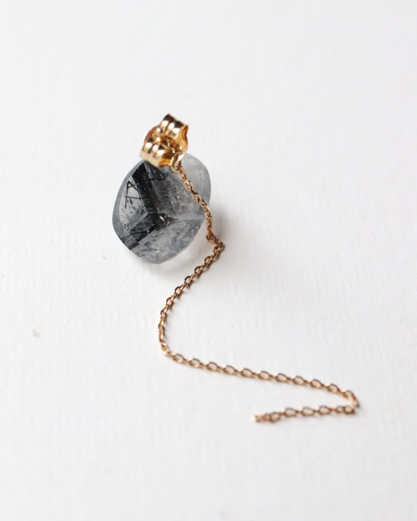 Flat Pierced Earring - Tourmalinated Quartz  -