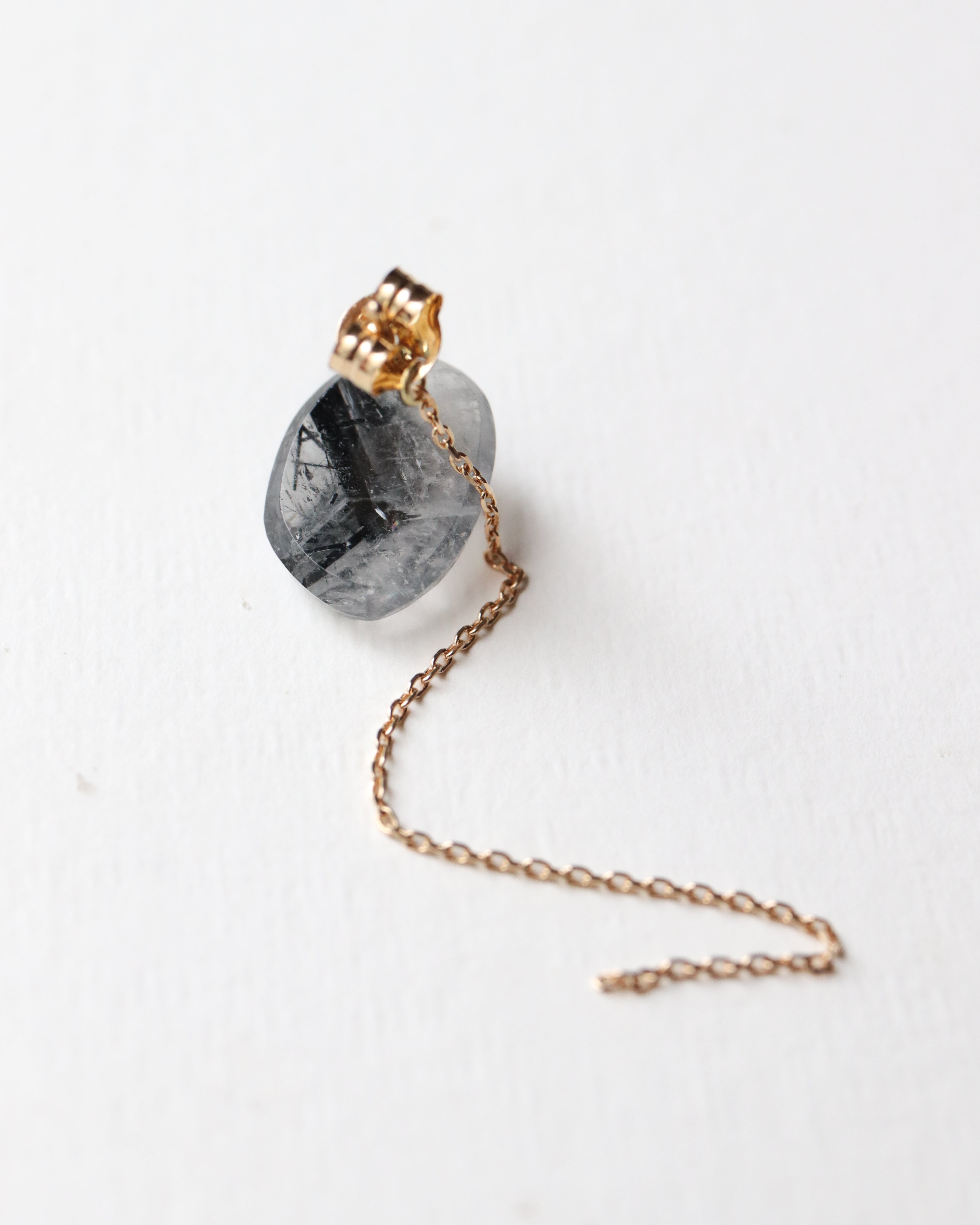 Flat Pierced Earring - Tourmalinated Quartz -