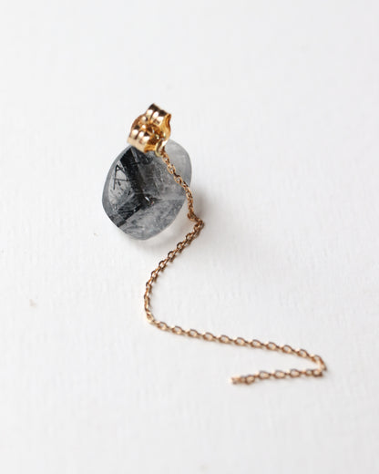 Flat Pierced Earring - Tourmalinated Quartz  -
