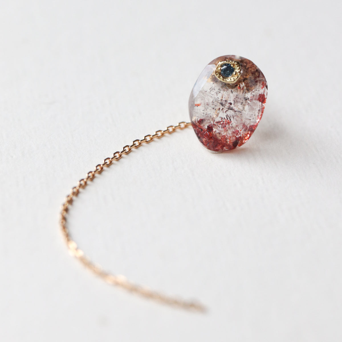 Flat Pierced Earring - Strawberry Quartz -