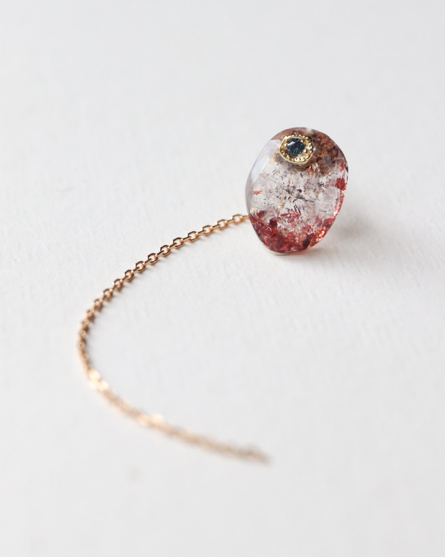 Flat Pierced Earring - Strawberry Quartz -