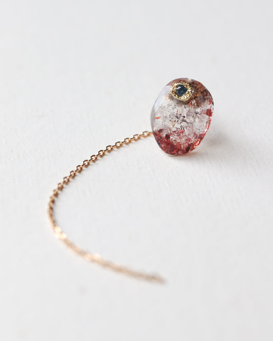 Flat Pierced Earring - Strawberry Quartz -