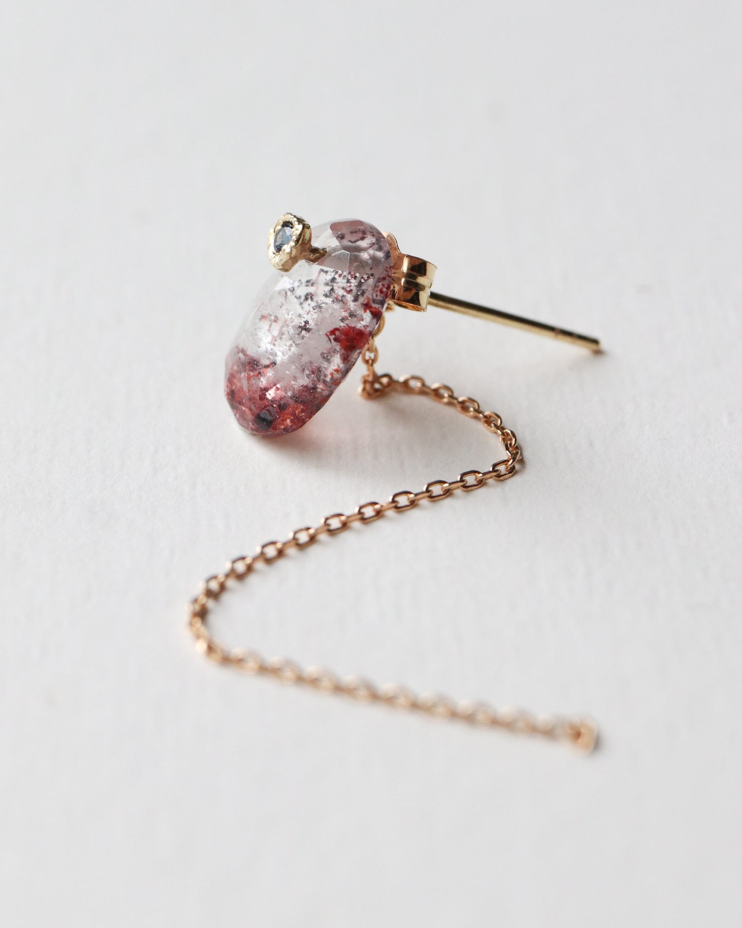 Flat Pierced Earring - Strawberry Quartz -