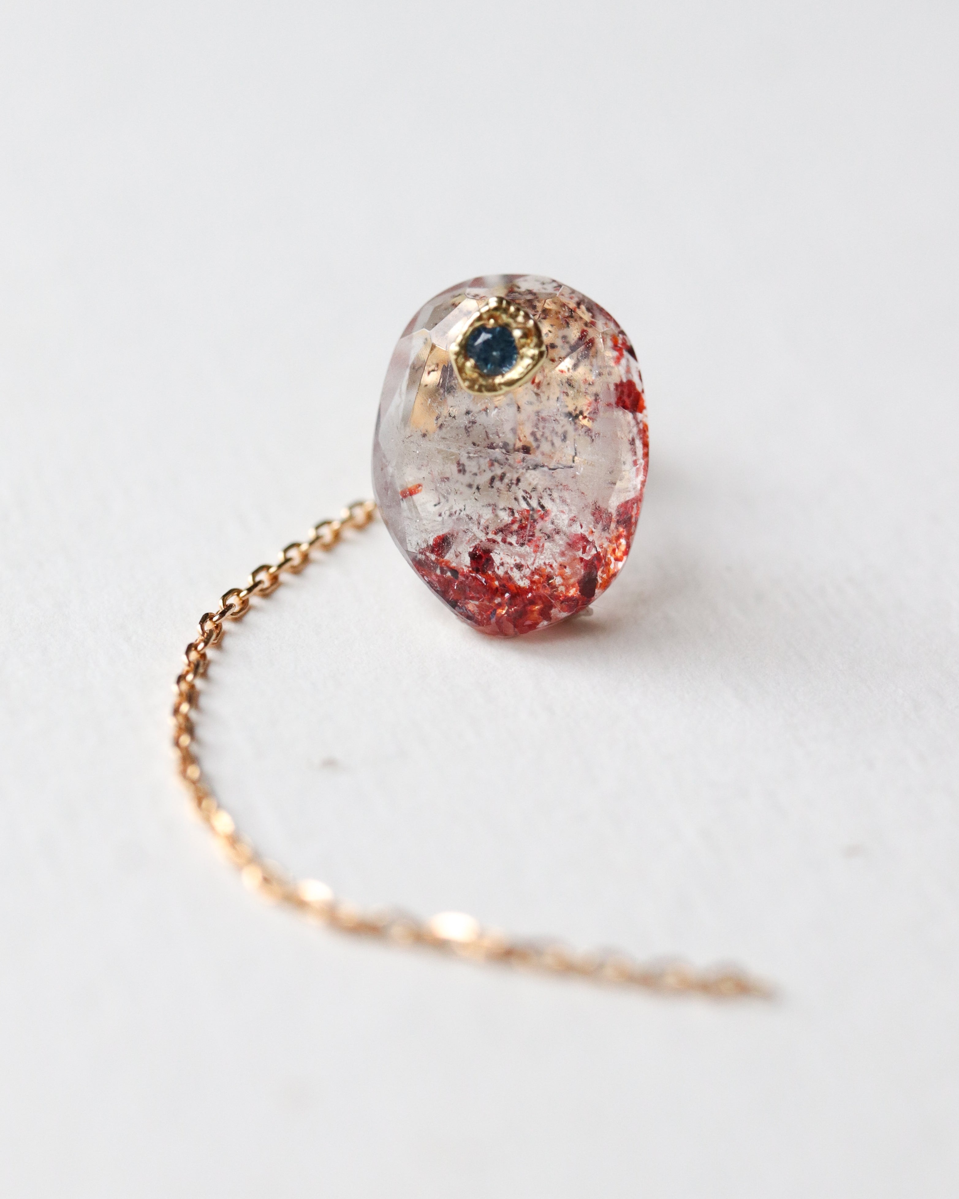 Flat Pierced Earring - Strawberry Quartz -