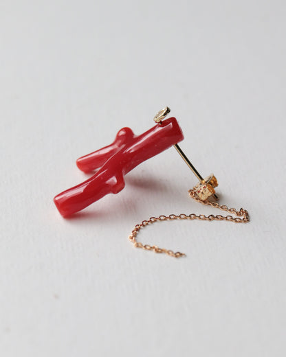 Flat Pierced Earring - Coral -
