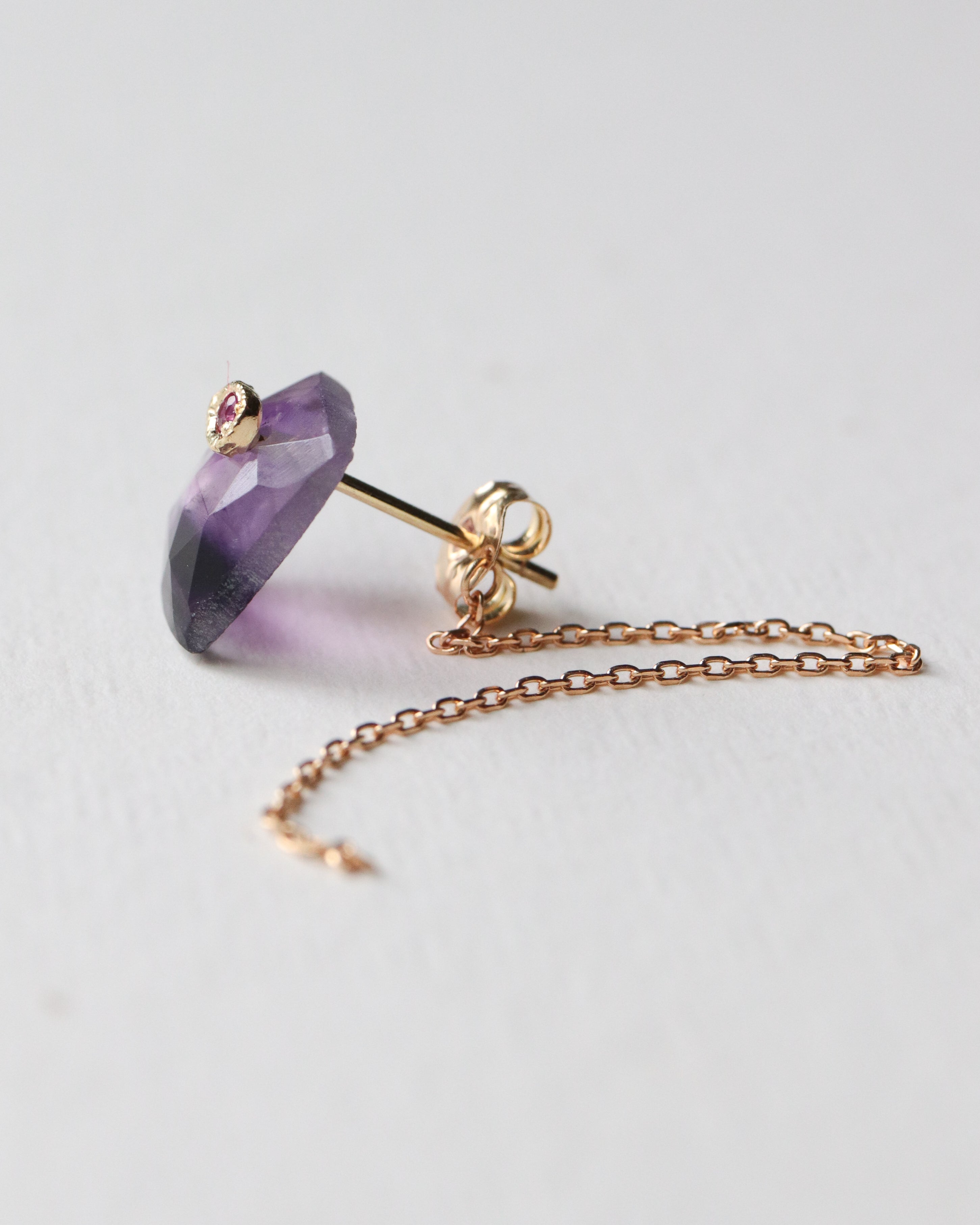 Flat Pierced Earring - Bicolor Amethyst -