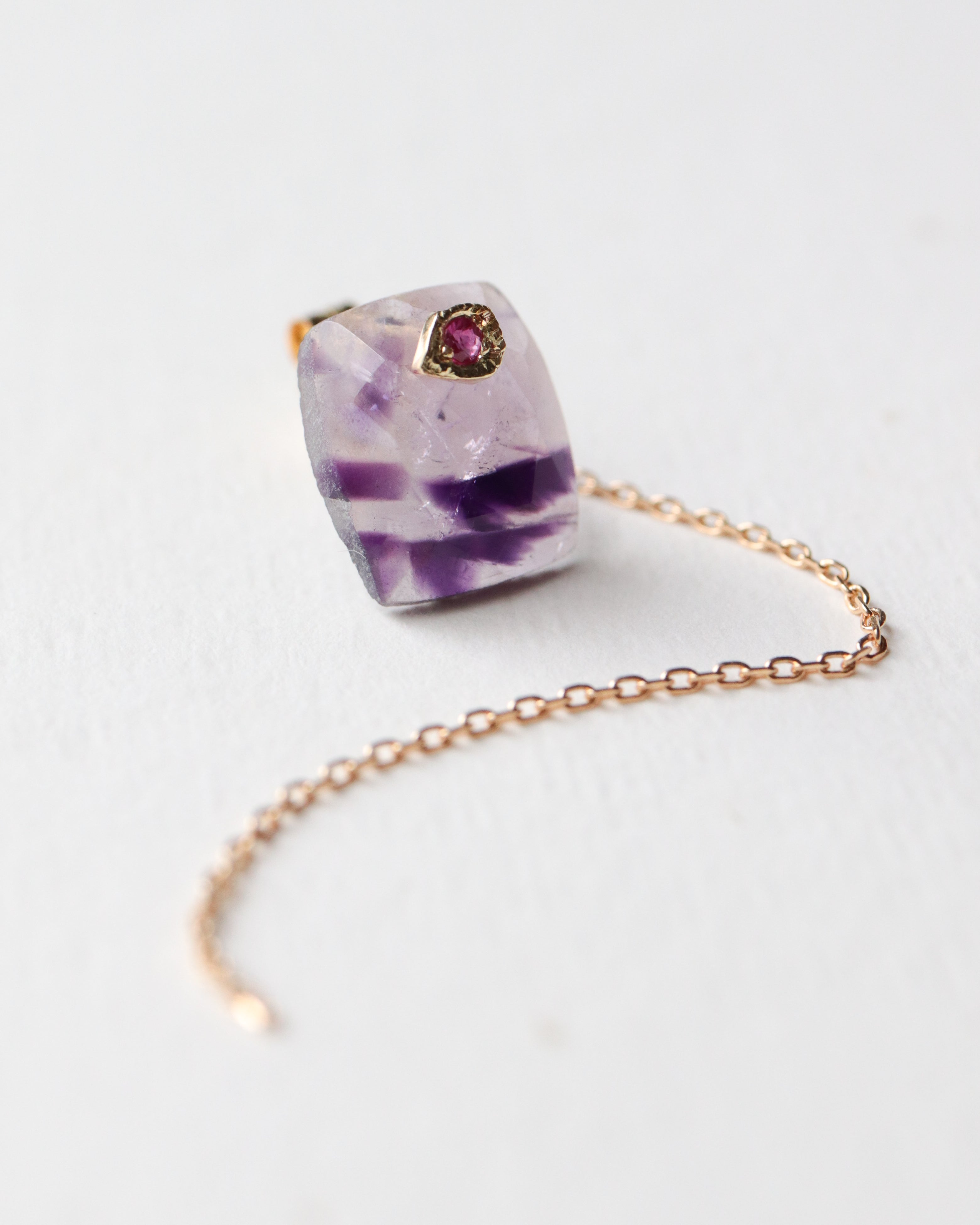 Flat Pierced Earring - Bicolor Amethyst -