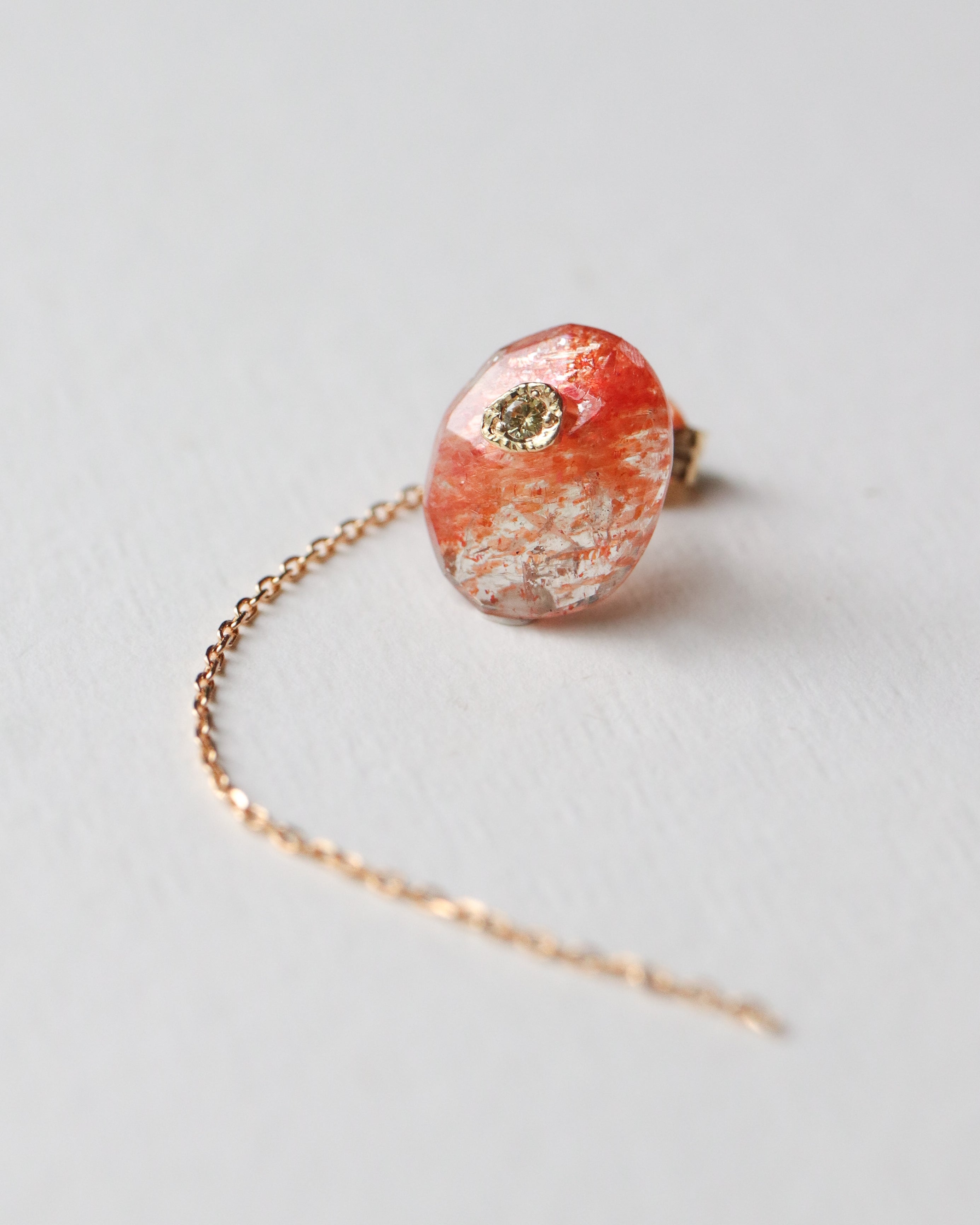 Flat Pierced Earring - Sunstone -