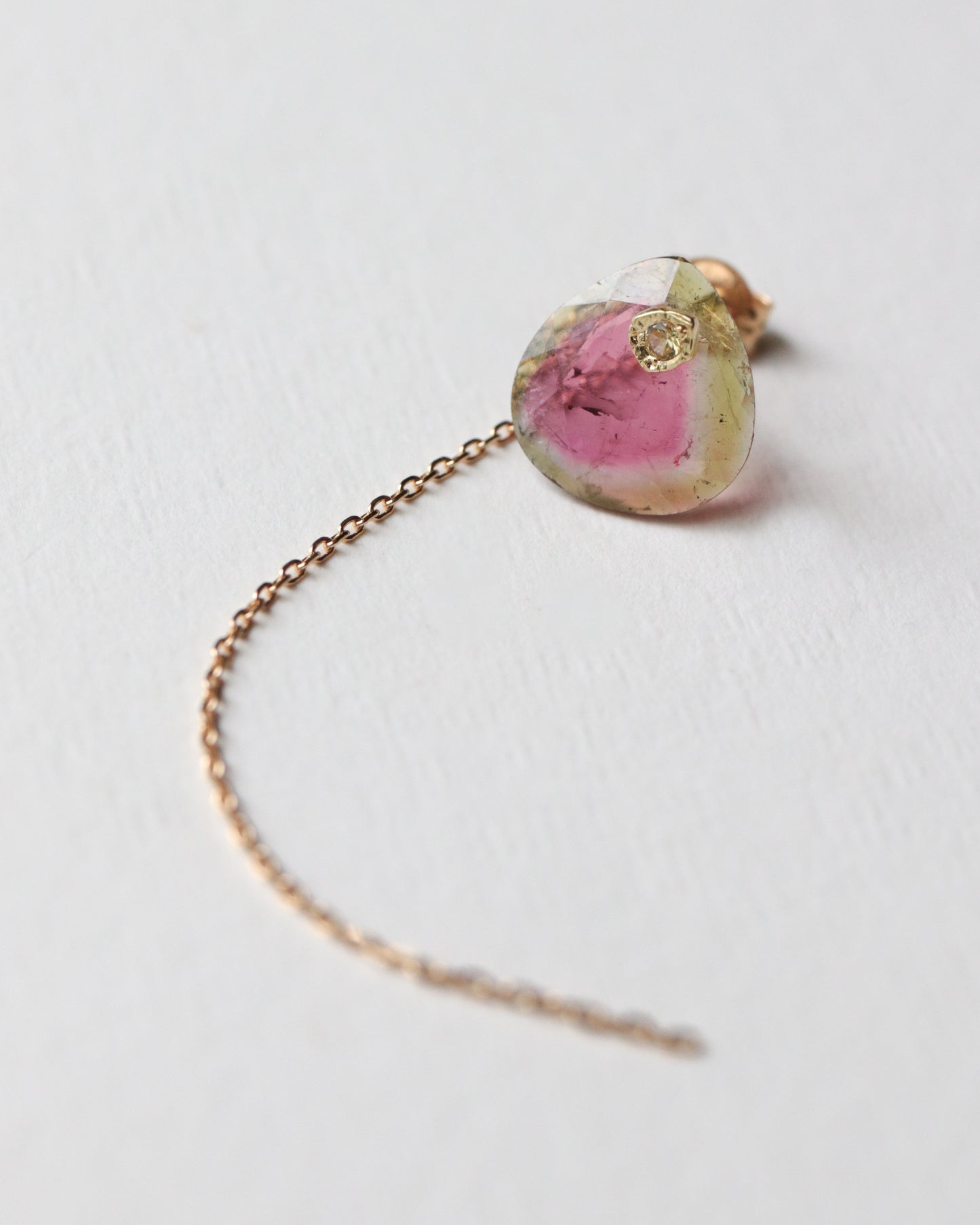 Flat Pierced Earring - Bicolor Tourmaline -