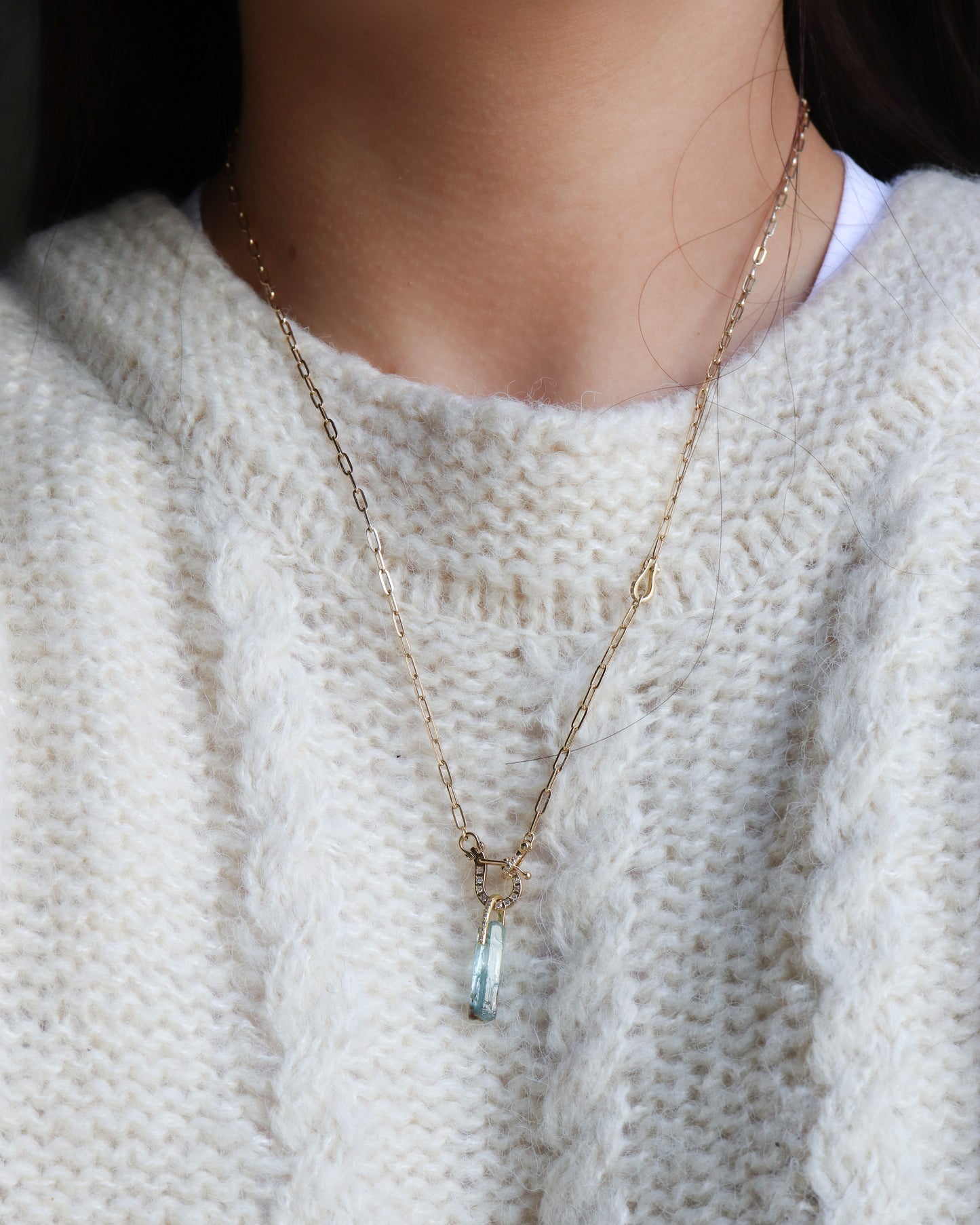 Hibiki Stone Necklace - Aquamarine / Diamond -
