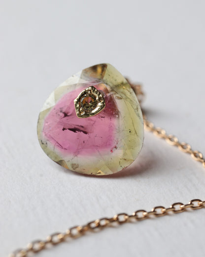 Flat Pierced Earring - Bicolor Tourmaline -