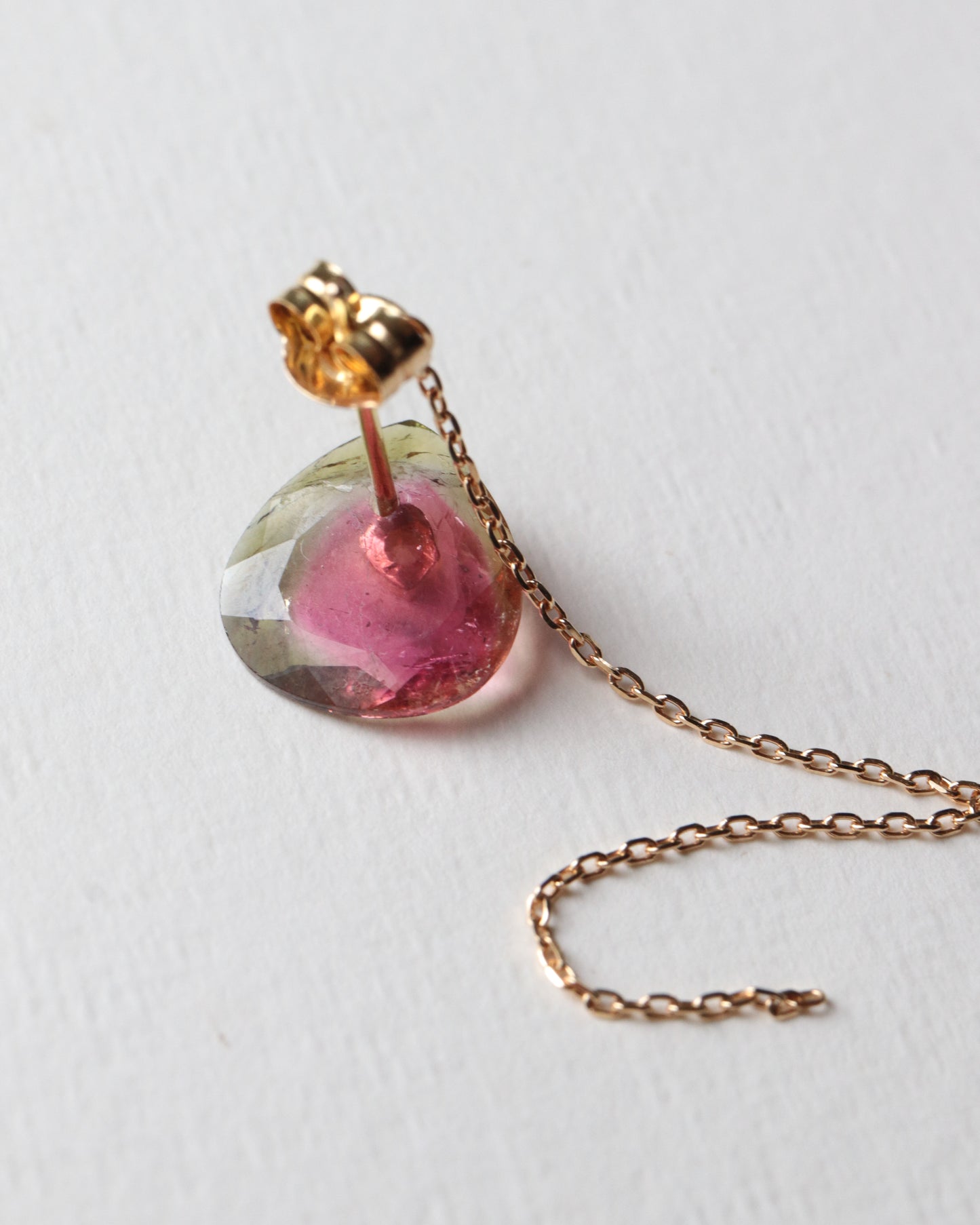 Flat Pierced Earring - Bicolor Tourmaline -