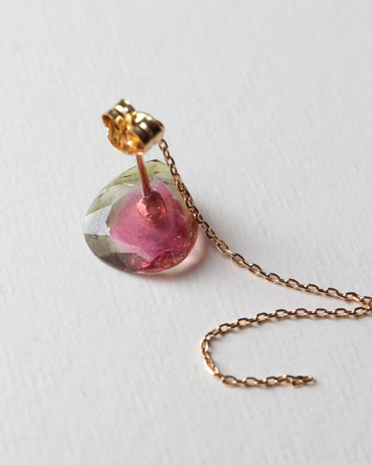 Flat Pierced Earring - Bicolor Tourmaline -