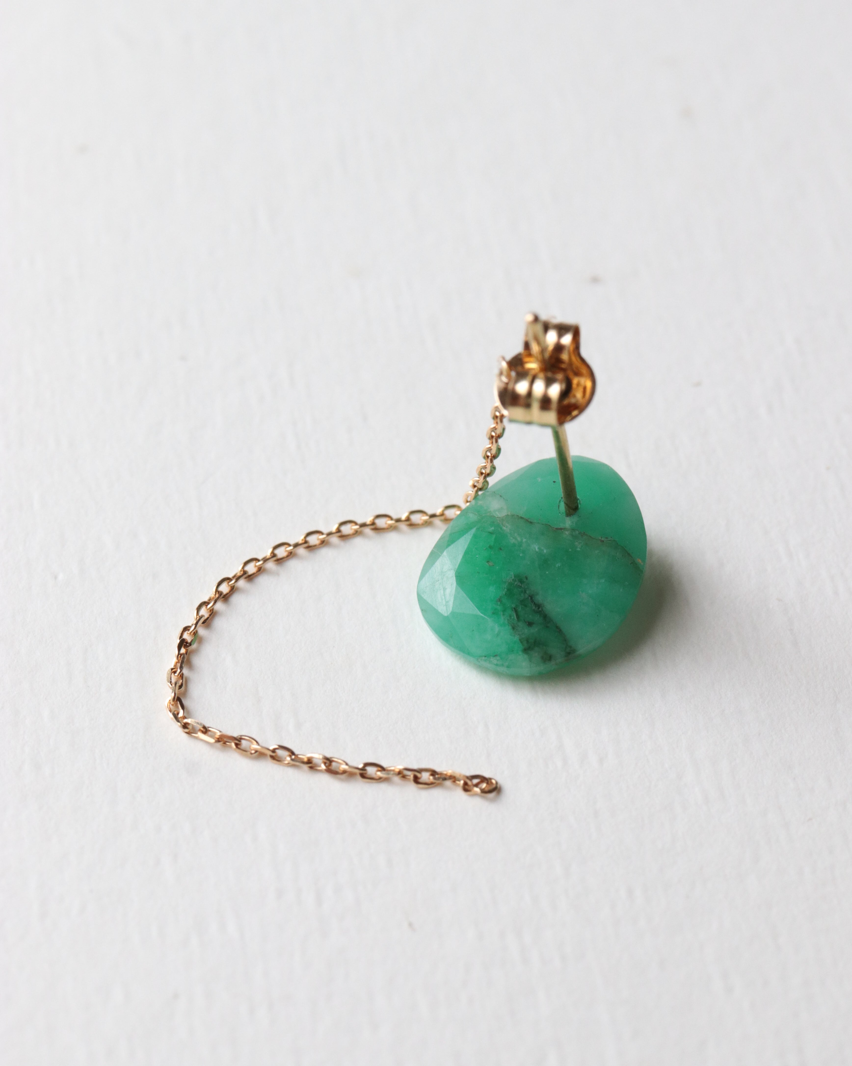Flat Pierced Earring - Emerald -