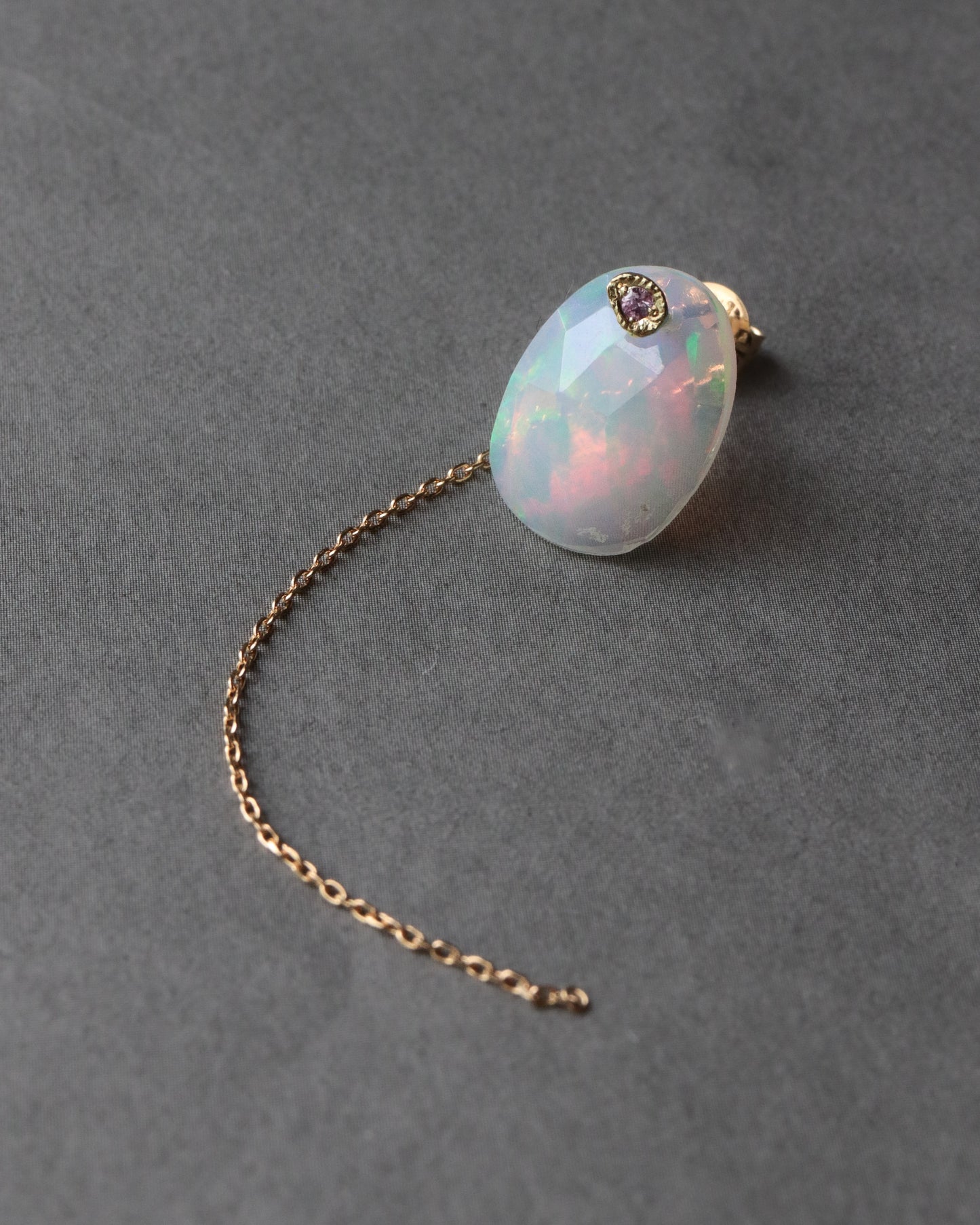 Flat Pierced Earring - Opal -