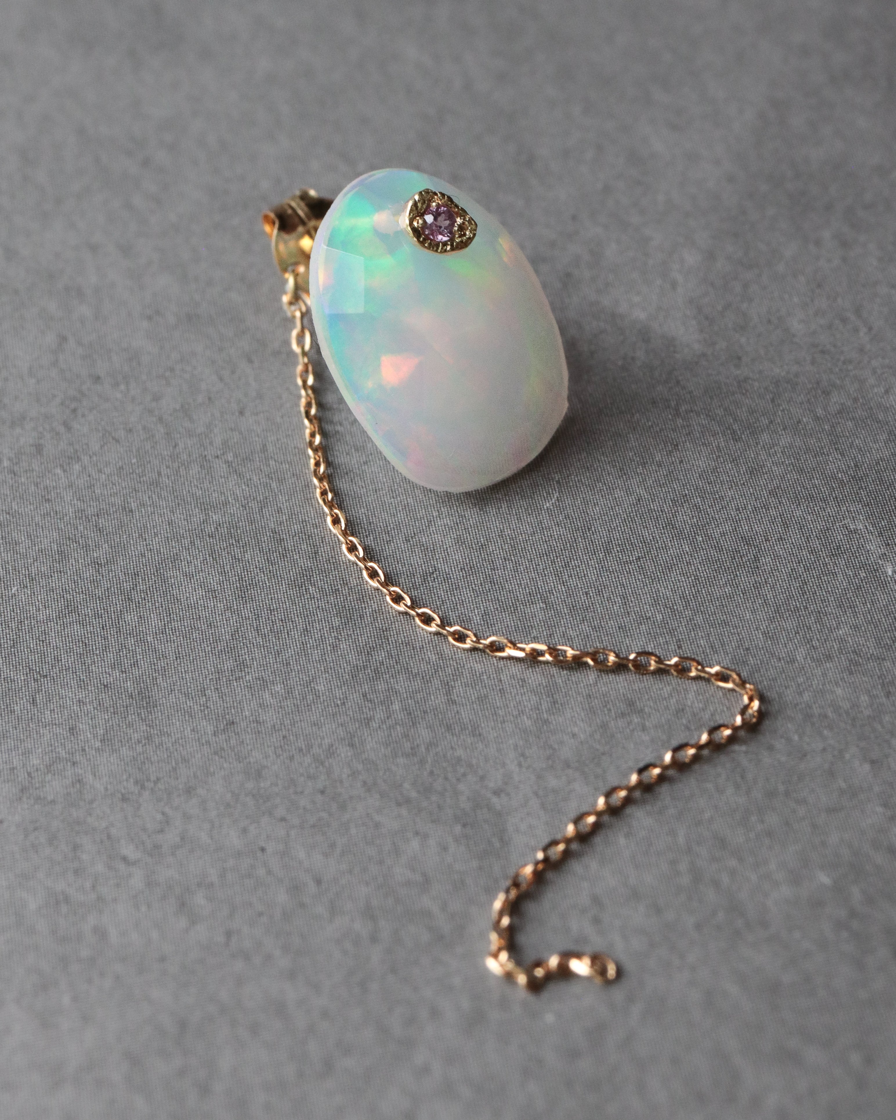 Flat Pierced Earring - Opal -
