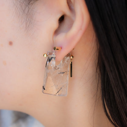 Rock Pierced Earring - Tourmalinated Quartz -