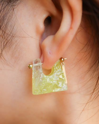 Rock Pierced Earring - Yellow Quartz -