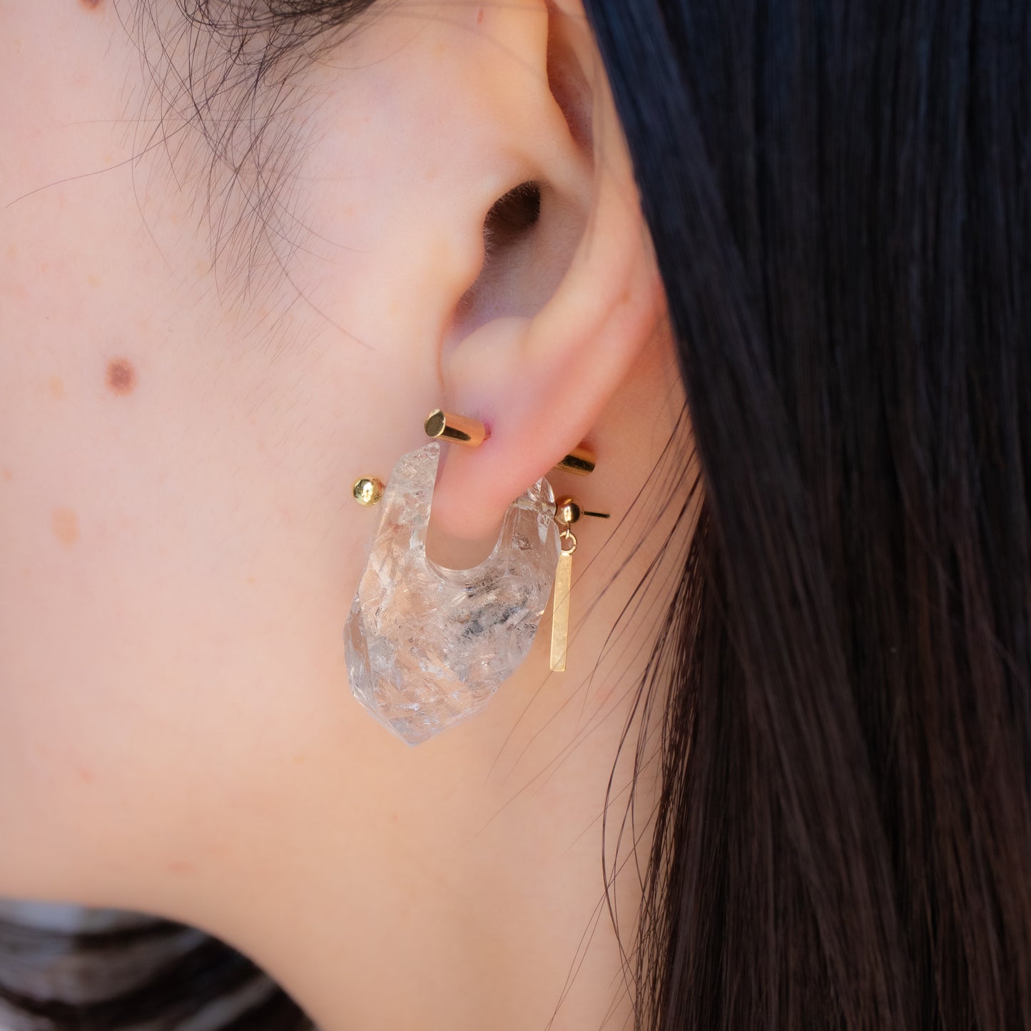 Rock Pierced Earrings - Diamond Quartz -