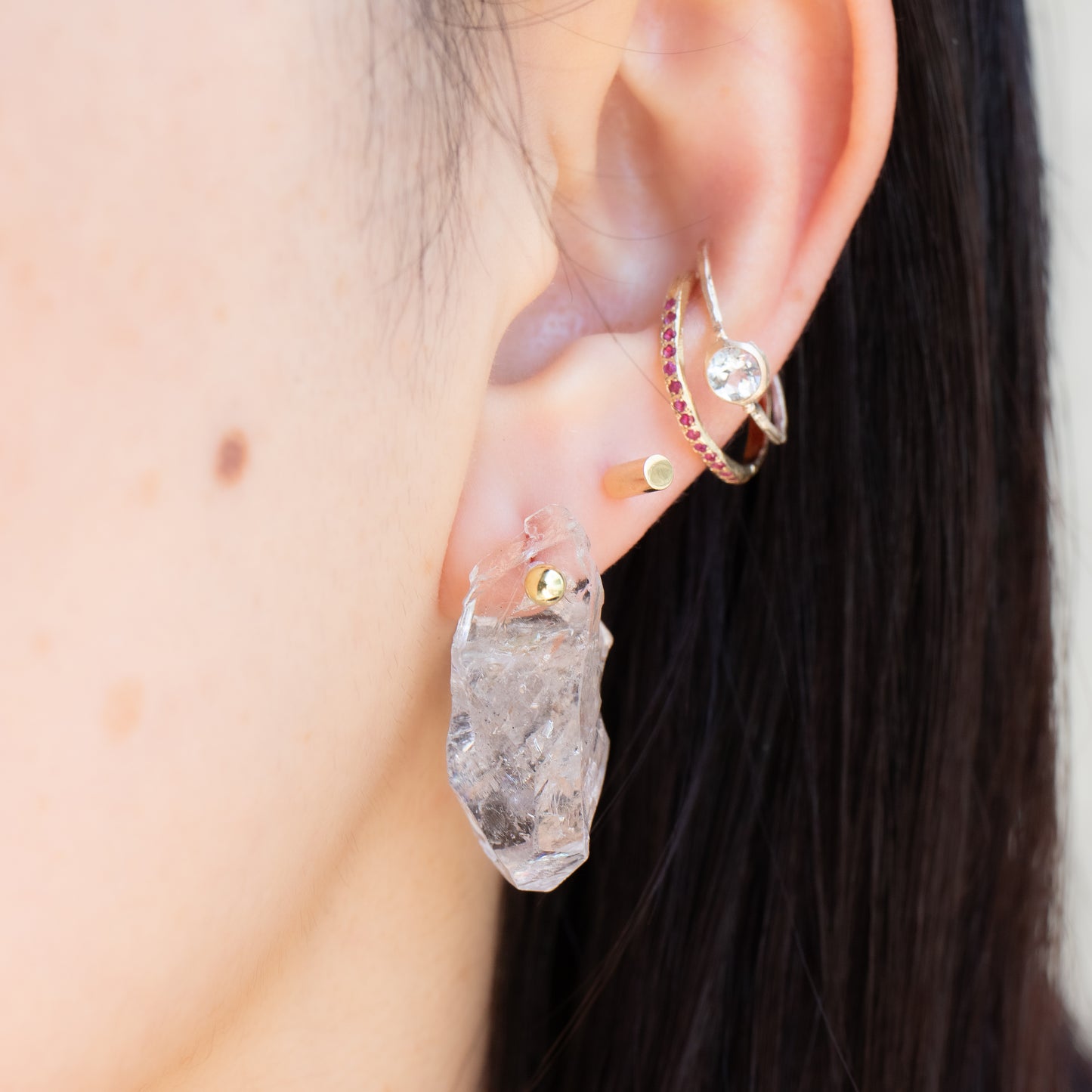 Rock Pierced Earring - Diamond Quartz -