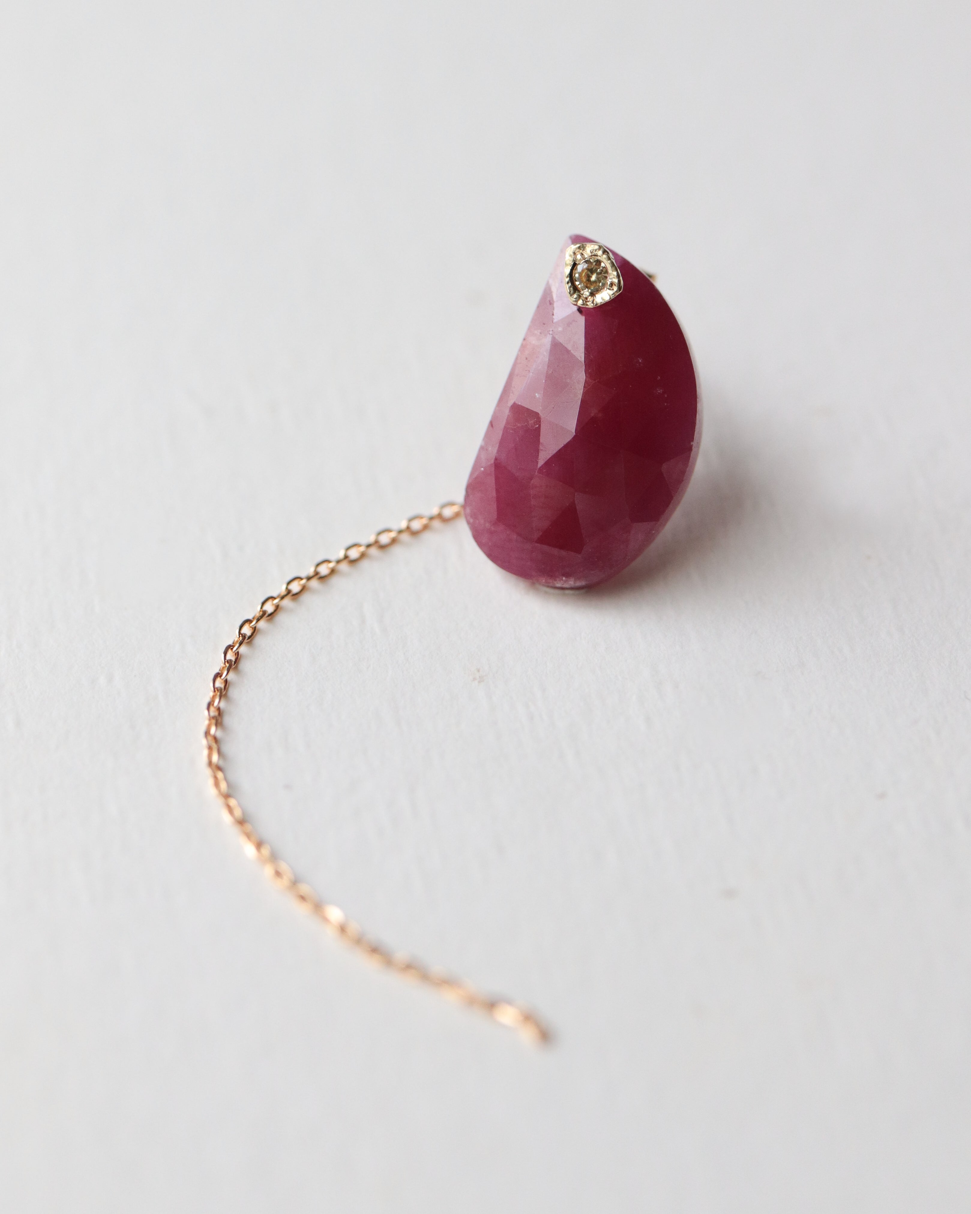 Flat Pierced Earring - Ruby -