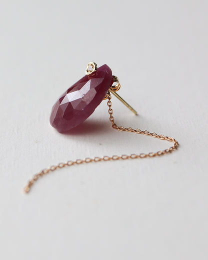 Flat Pierced Earring - Ruby -