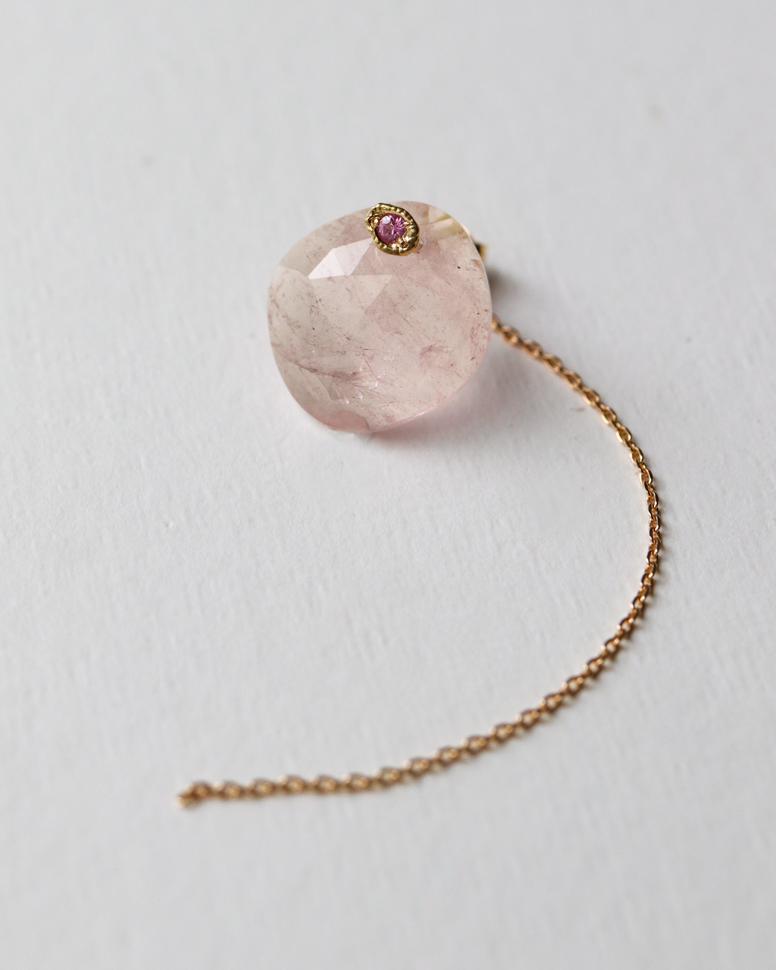 Flat Pierced Earring  - Morganite -