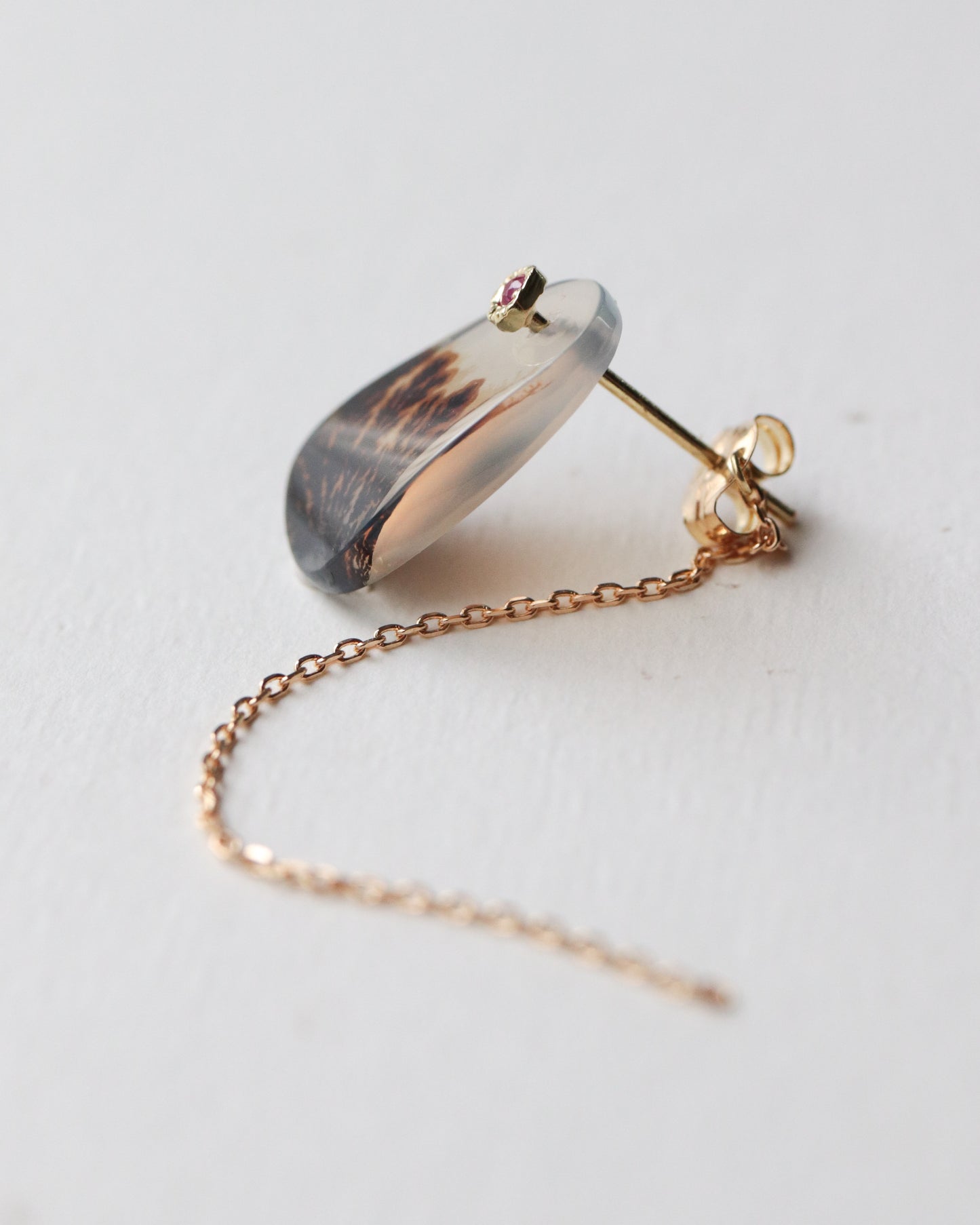 Flat Pierced Earring - Dendritic Quartz -