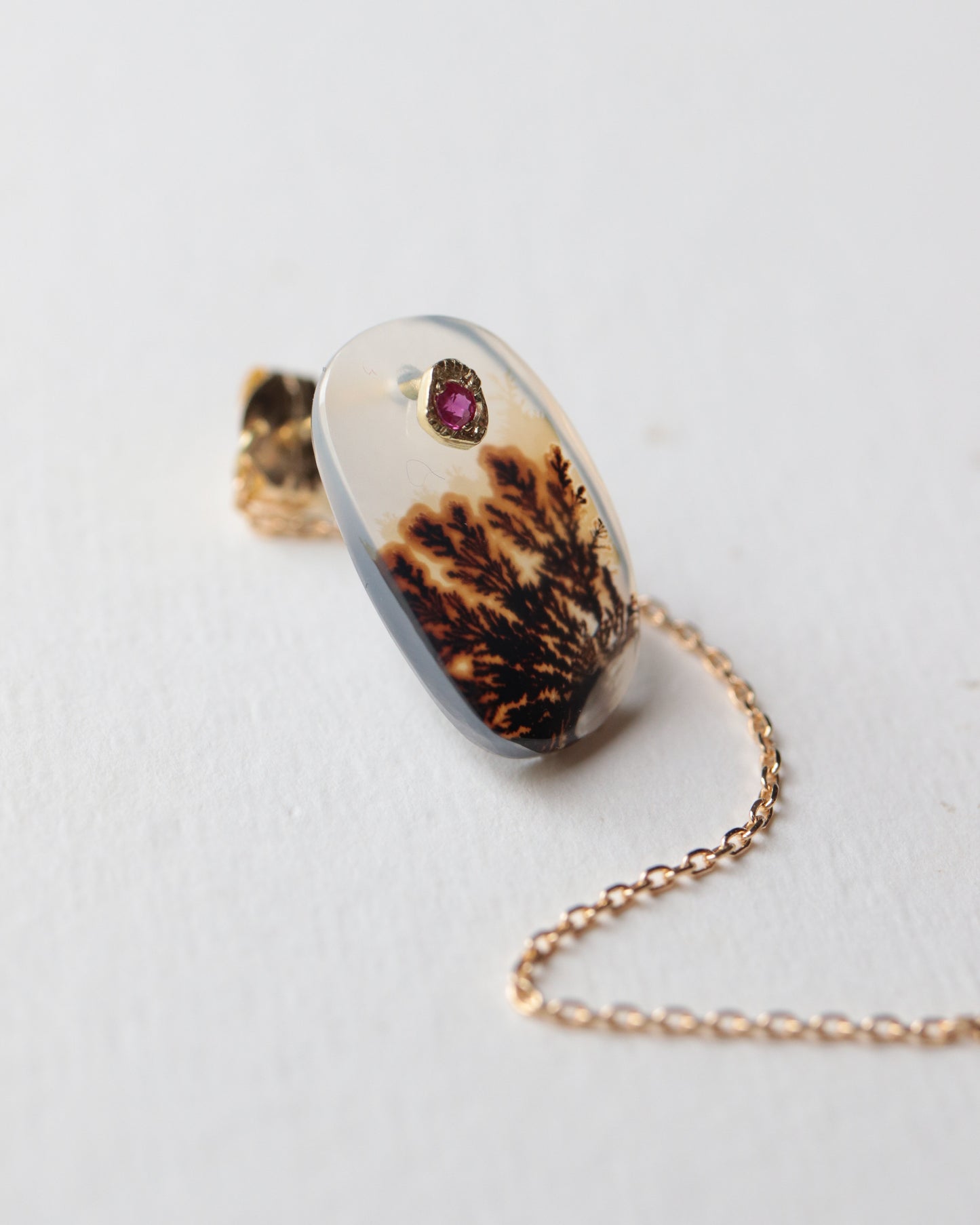 Flat Pierced Earring - Dendritic Quartz -