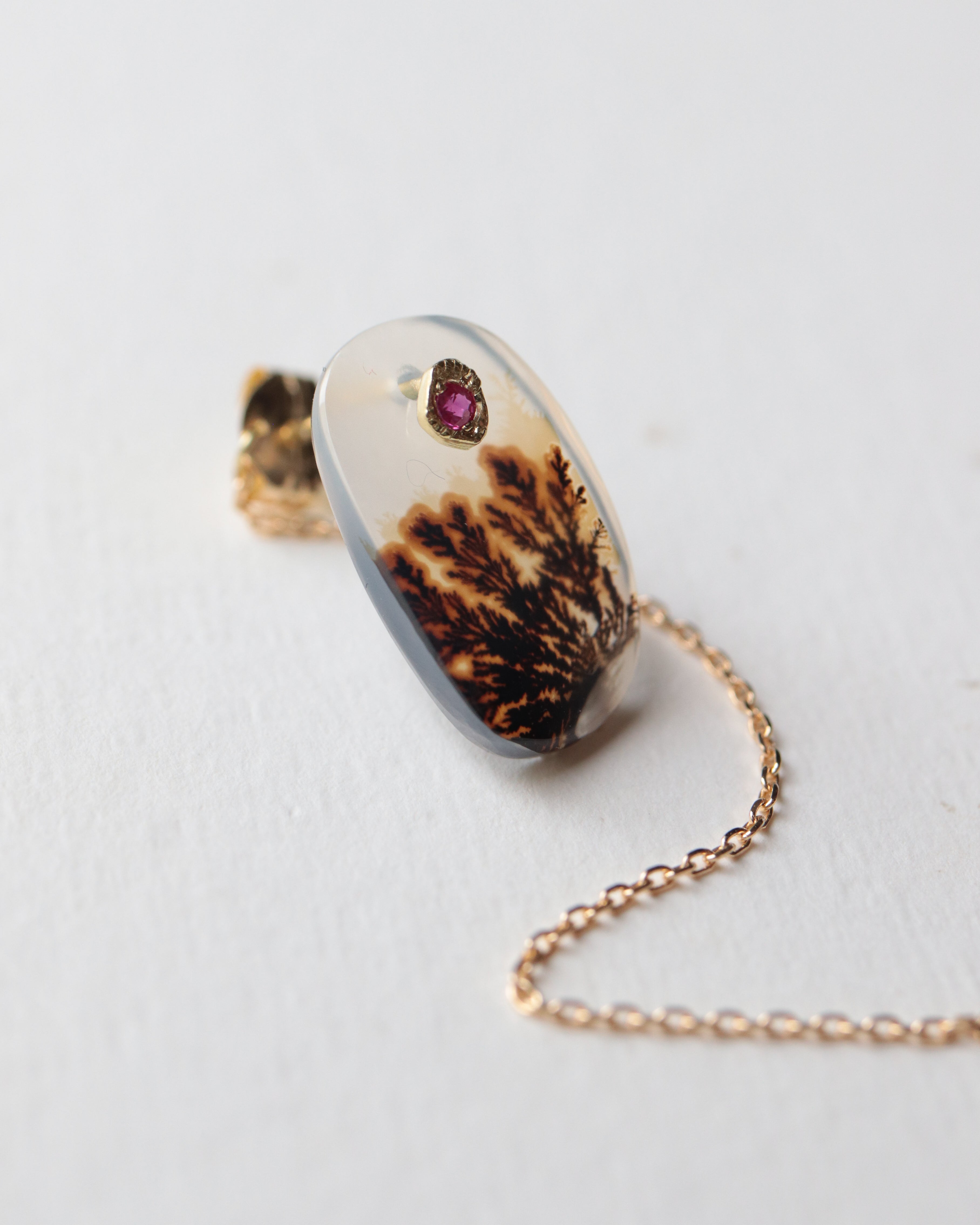 Flat Pierced Earring - Dendritic Quartz -