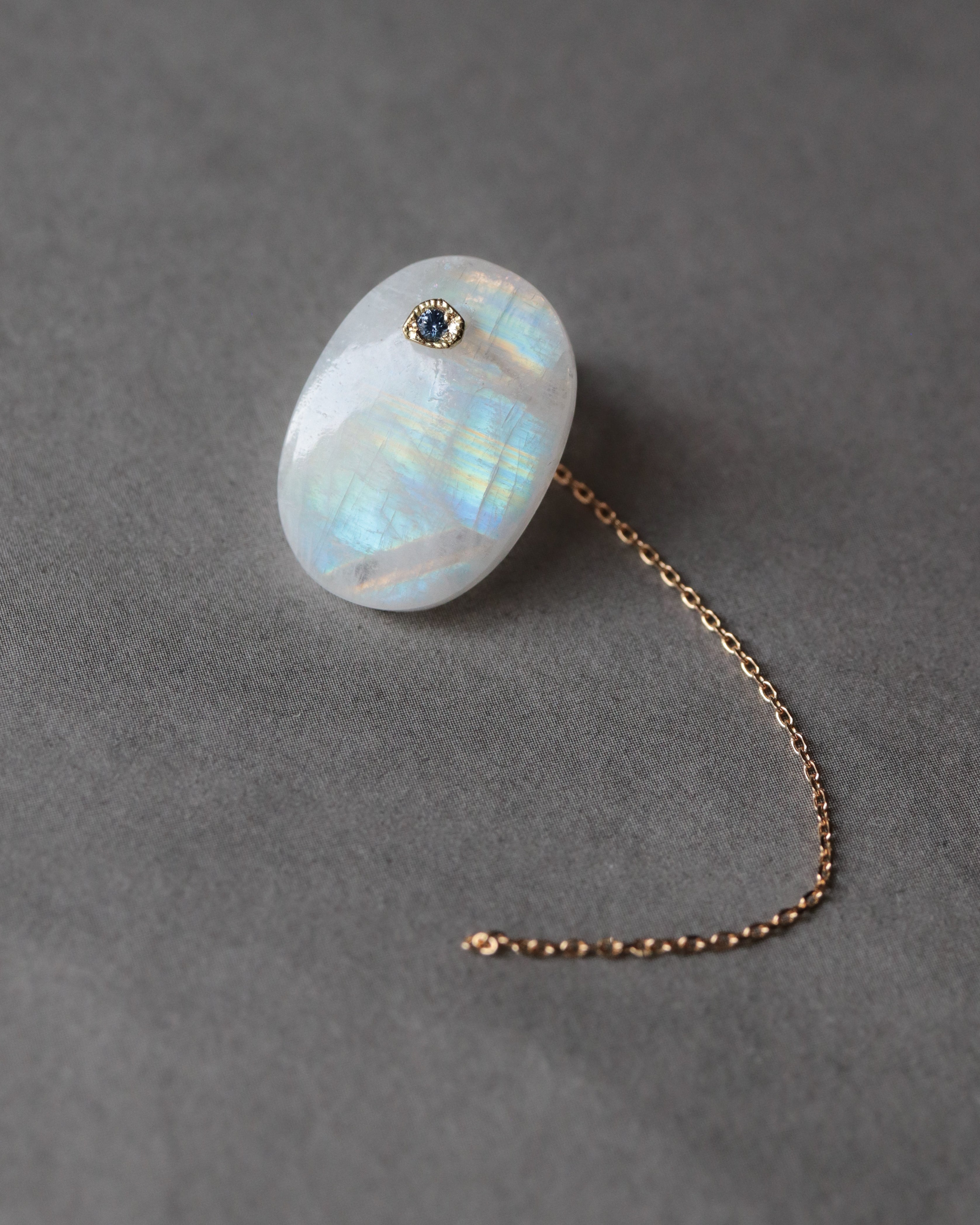 Flat Pierced Earring - Rainbow Moon Stone -