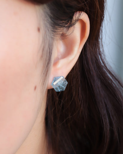 Bar stone Pierced Earring - Aquamarine -