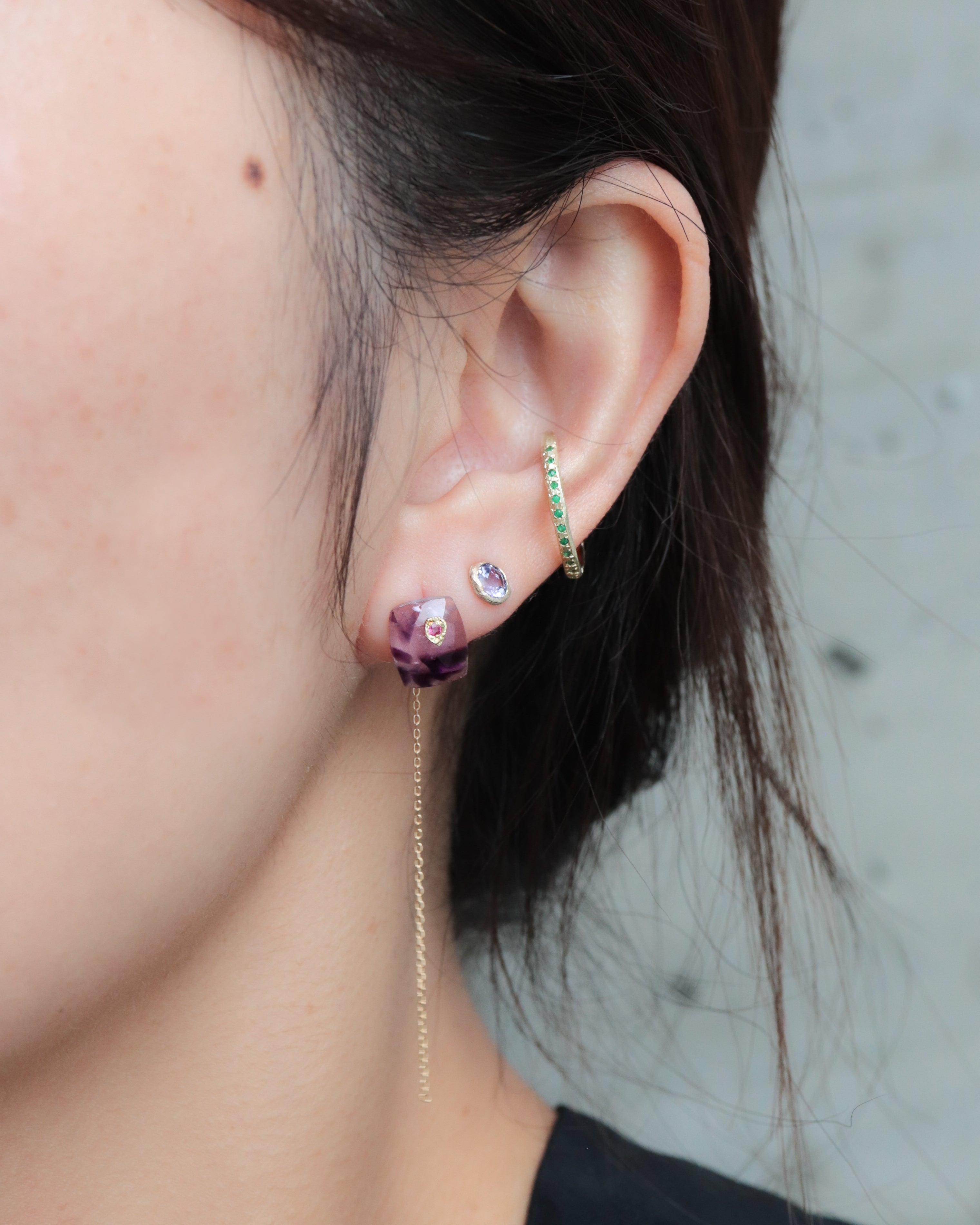 Flat Pierced Earring - Bicolor Amethyst -