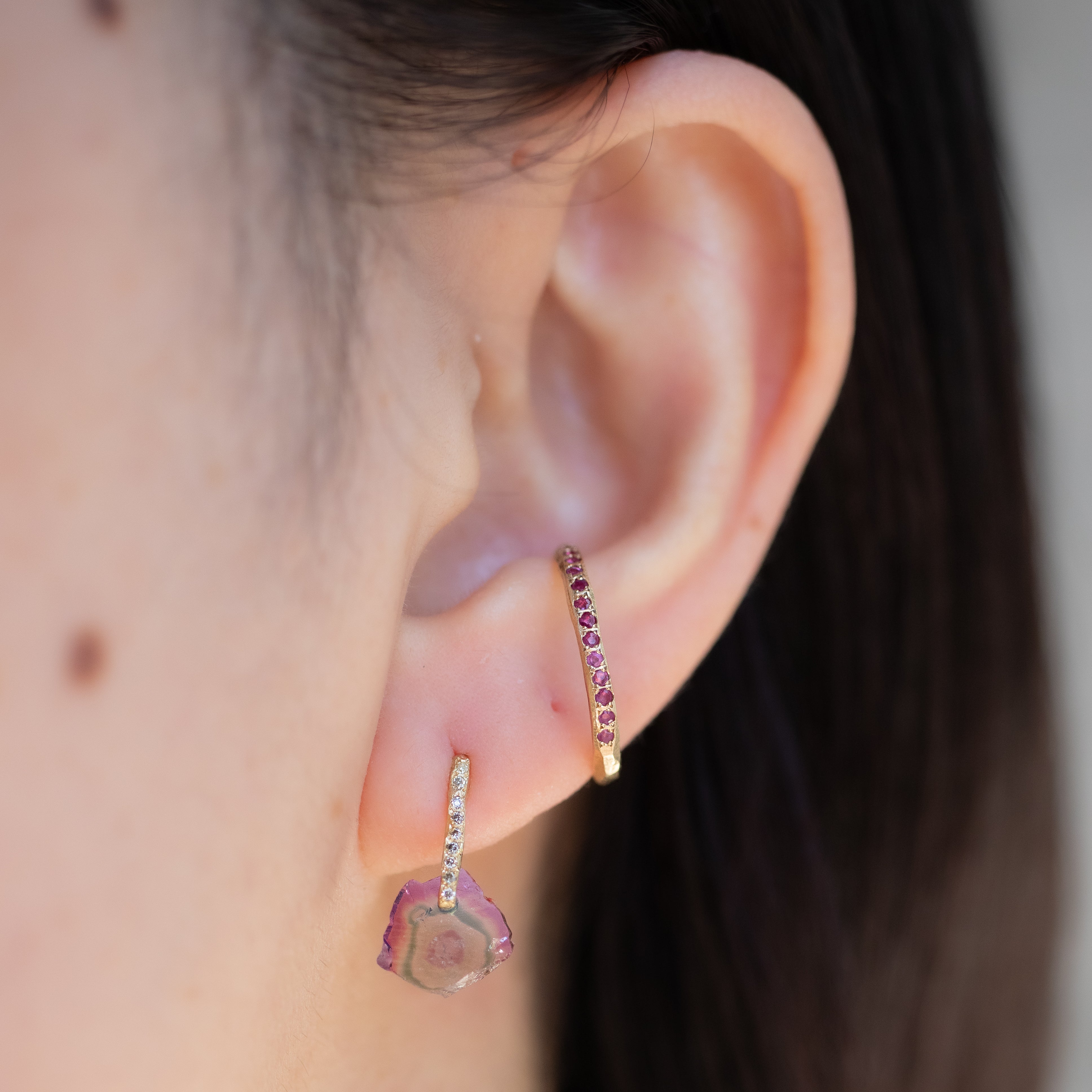 Hibiki Stone Pierced Earring - Bicolor Tourmaline -