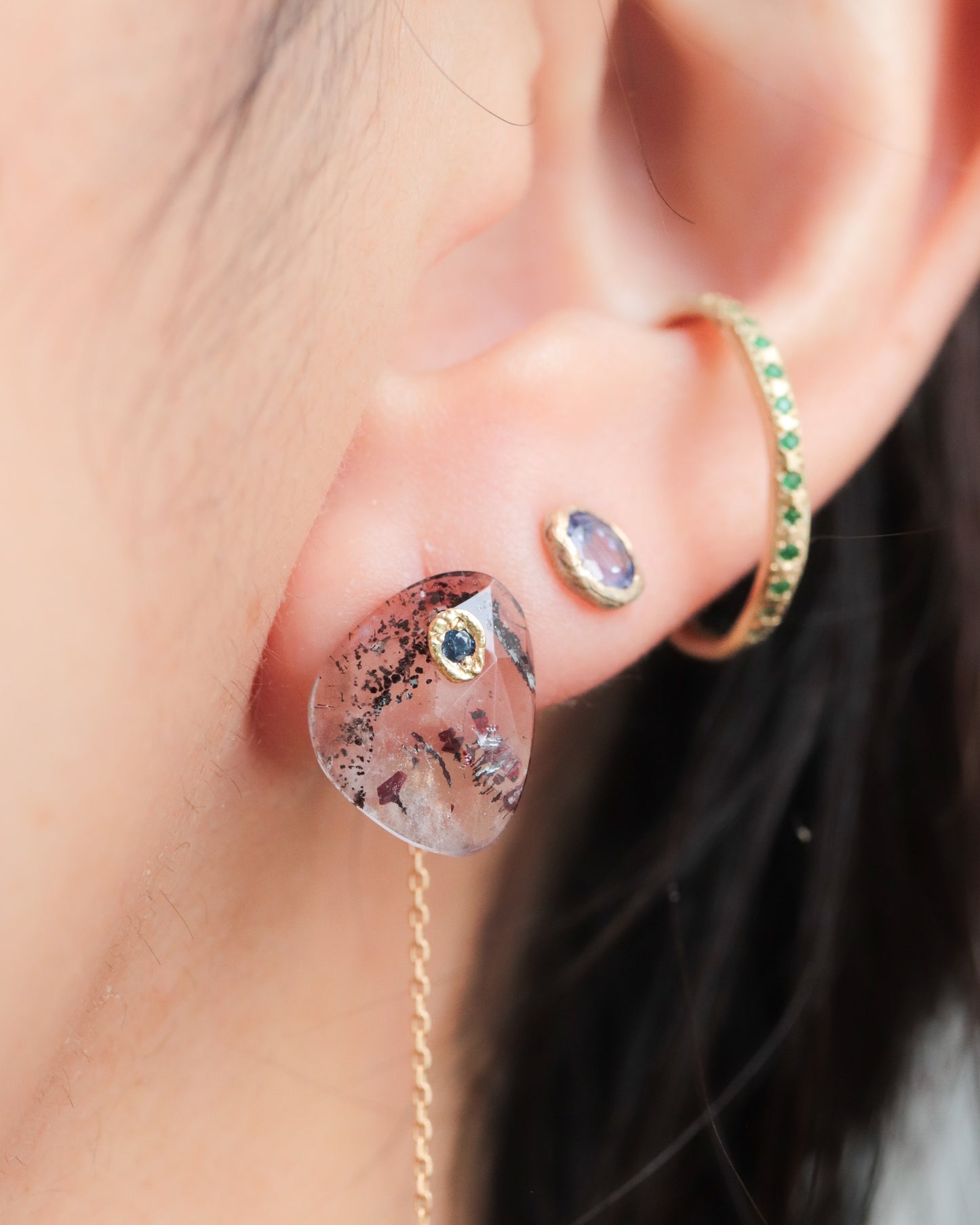 Flat Pierced Earring - Super Seven -