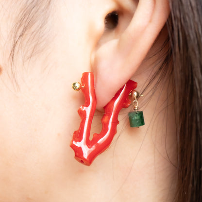 Rock Pierced Earring - Coral -