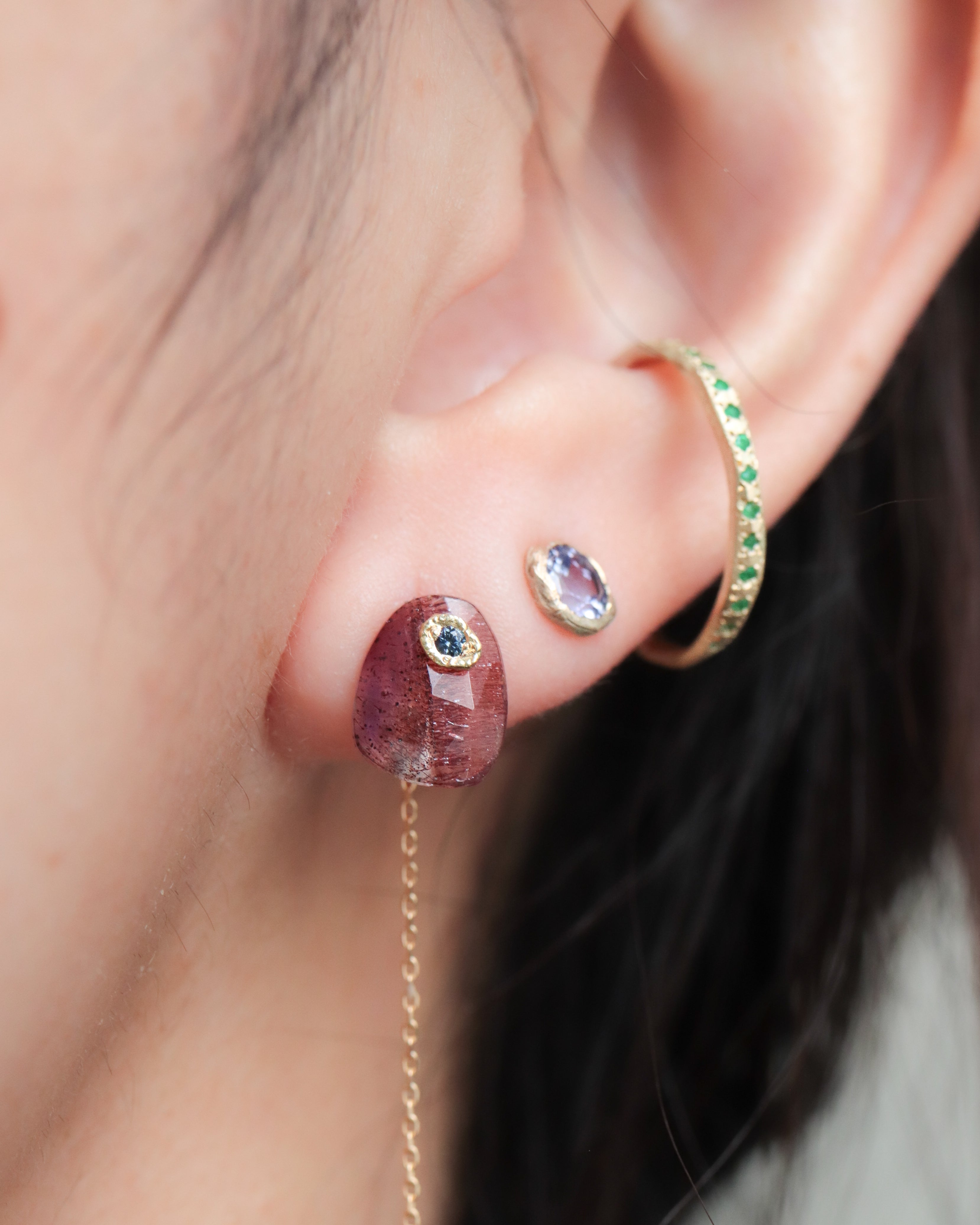 Flat Pierced Earring - Super Seven -