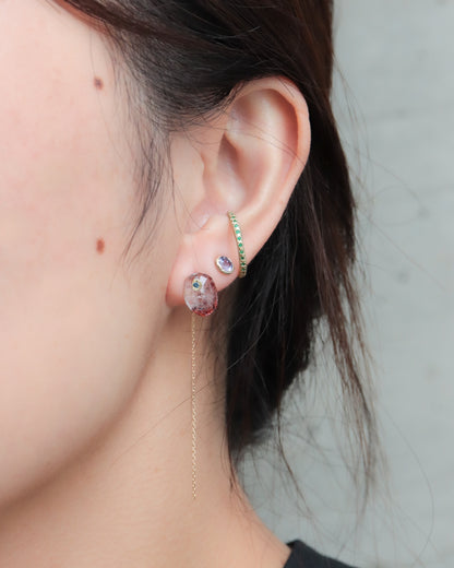 Flat Pierced Earring - Strawberry Quartz -