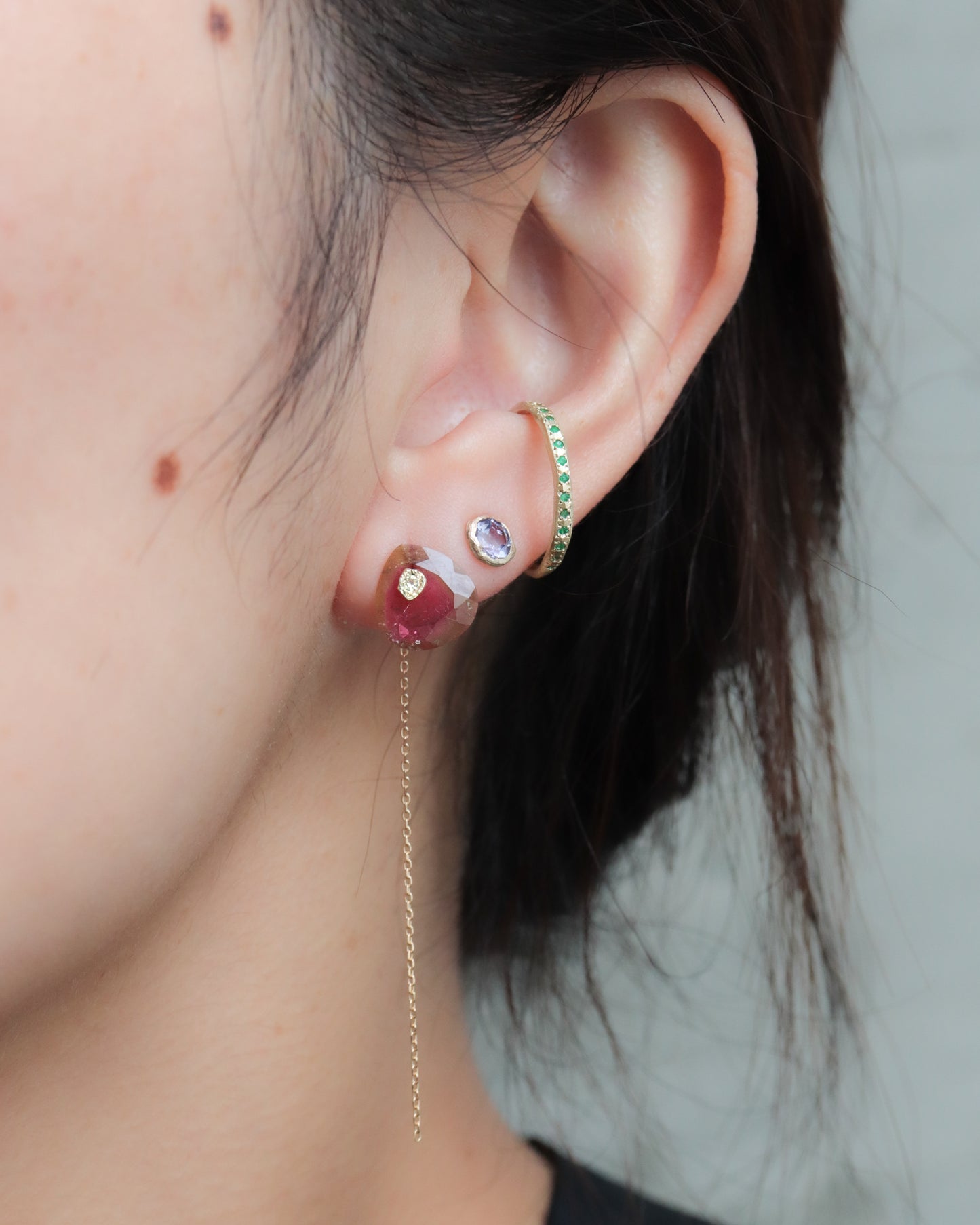 Flat Pierced Earring - Bicolor Tourmaline -