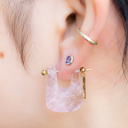 Rock Pierced Earring - Rose Quartz -