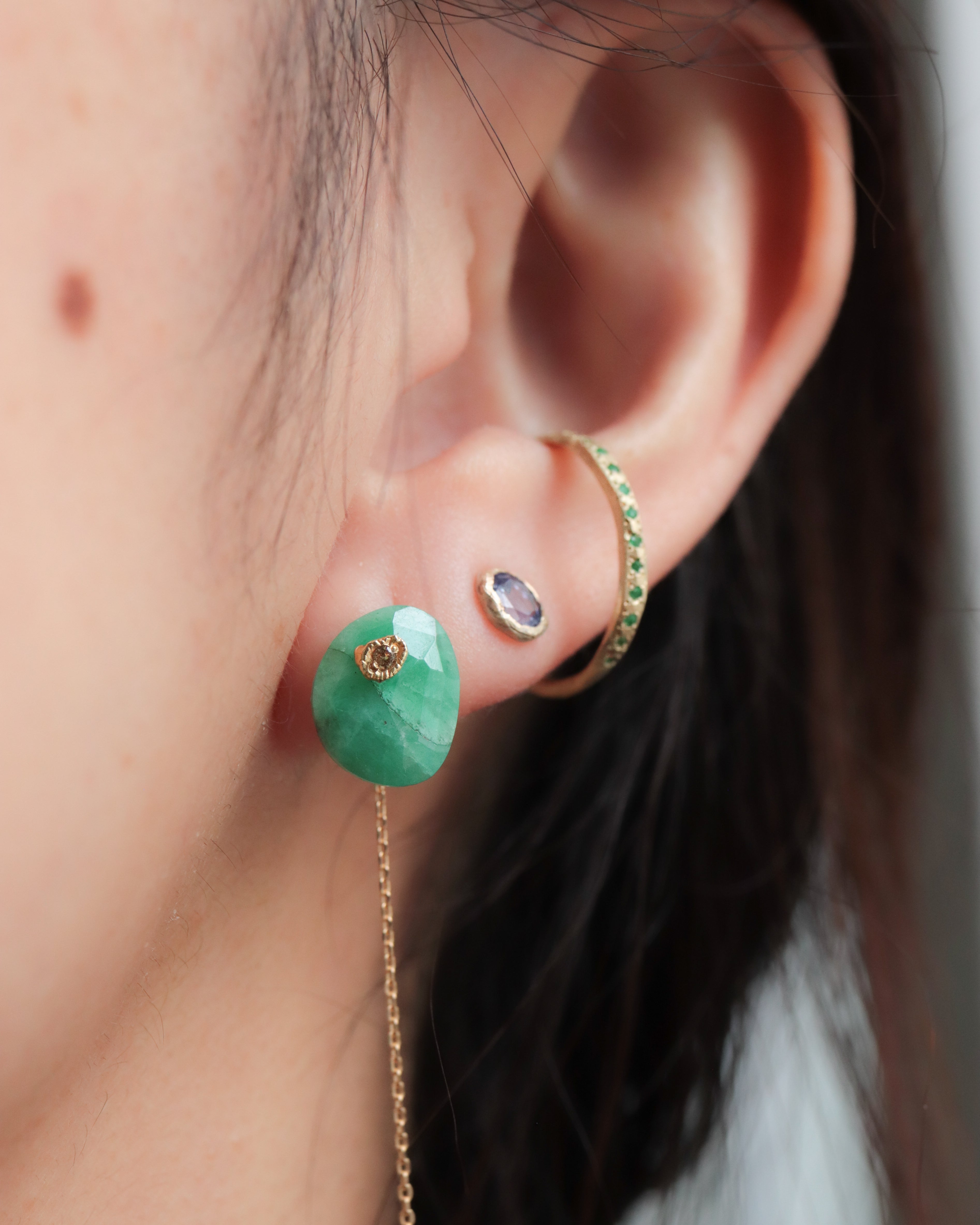 Flat Pierced Earring - Emerald - – MONAKA jewellery