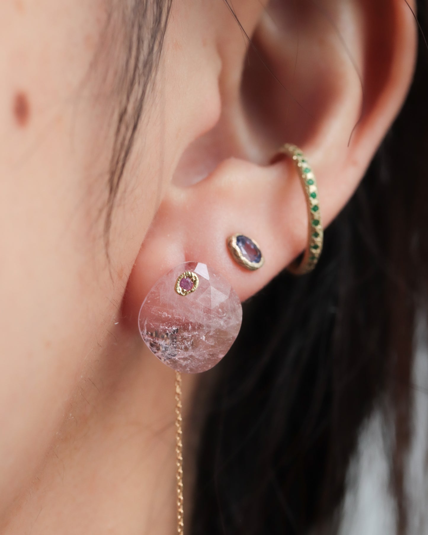 Flat Pierced Earring  - Morganite -