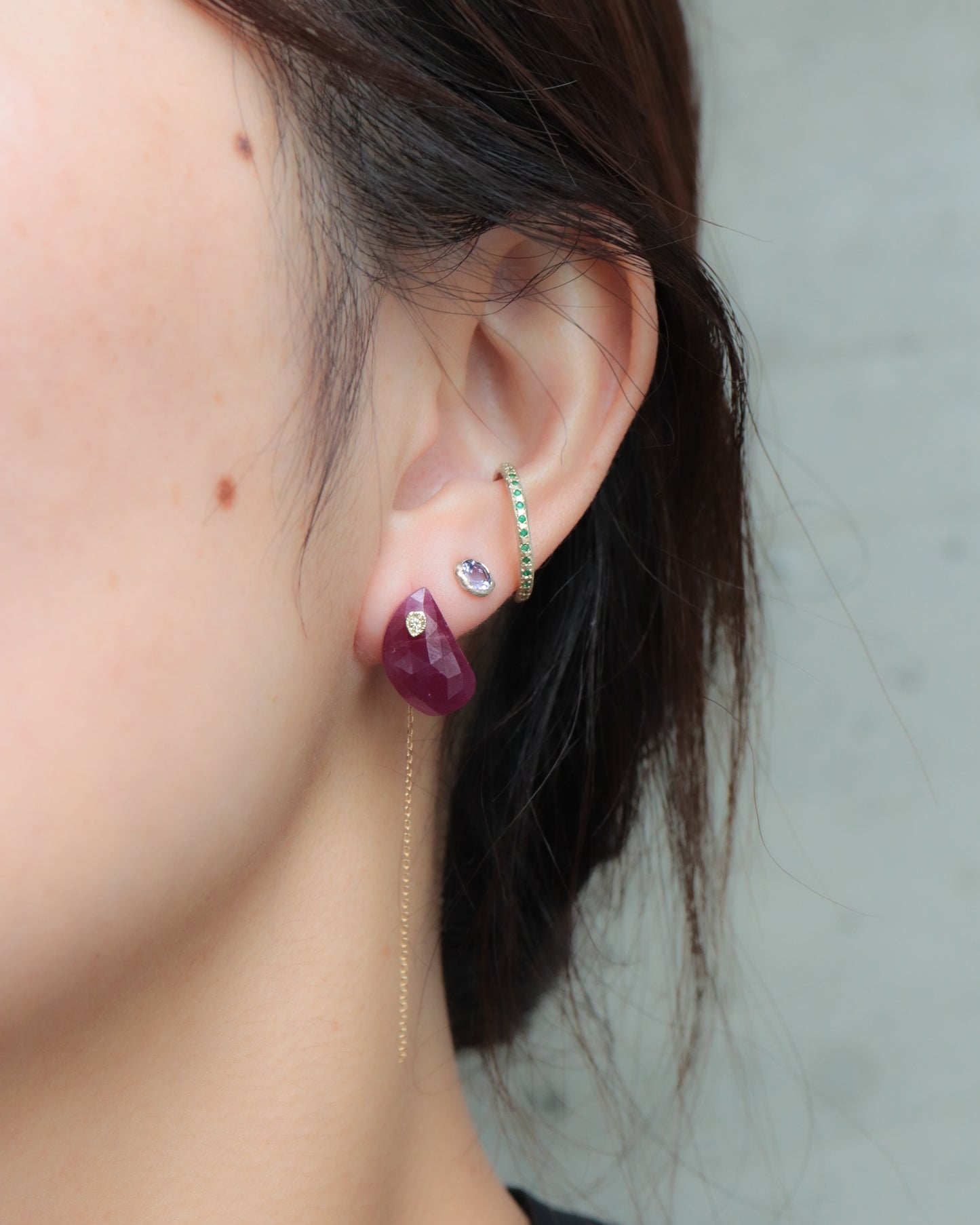 Flat Pierced Earring - Ruby -