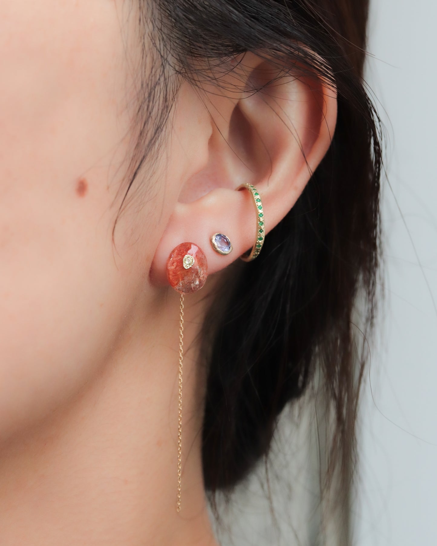 Flat Pierced Earring - Sunstone -