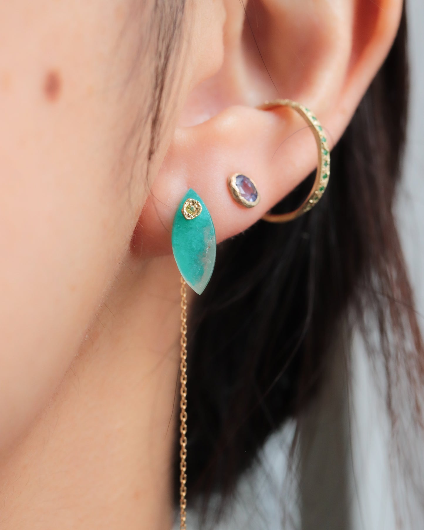 Flat Pierced Earring - Amazonite -