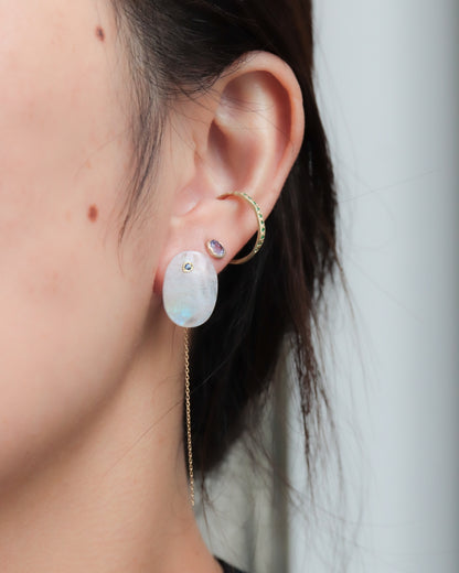 Flat Pierced Earring - Rainbow Moon Stone -