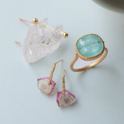 Hibiki Stone Pierced Earrings - Bicolor Tourmaline -