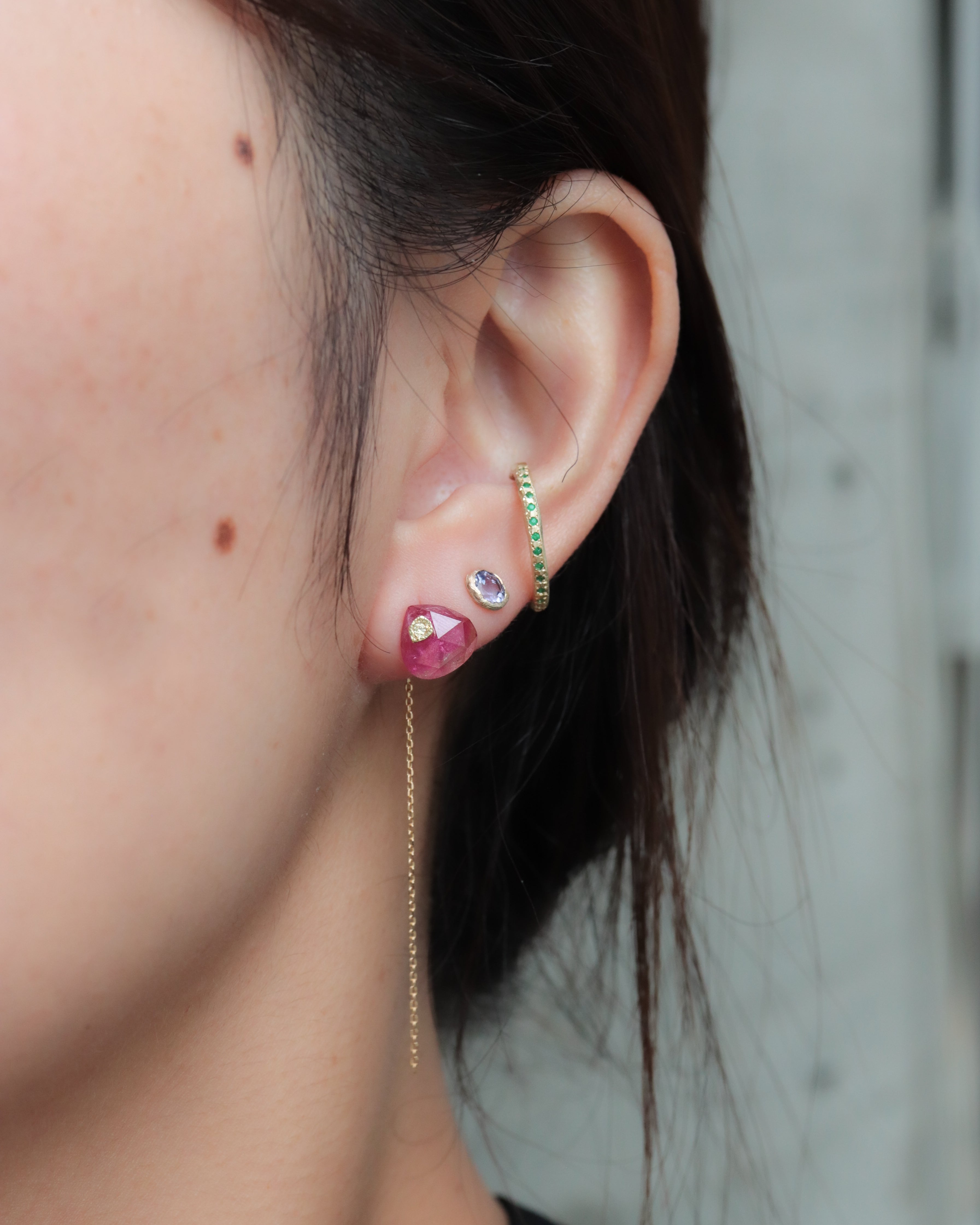 Flat Pierced Earring - Bicolor Tourmaline -