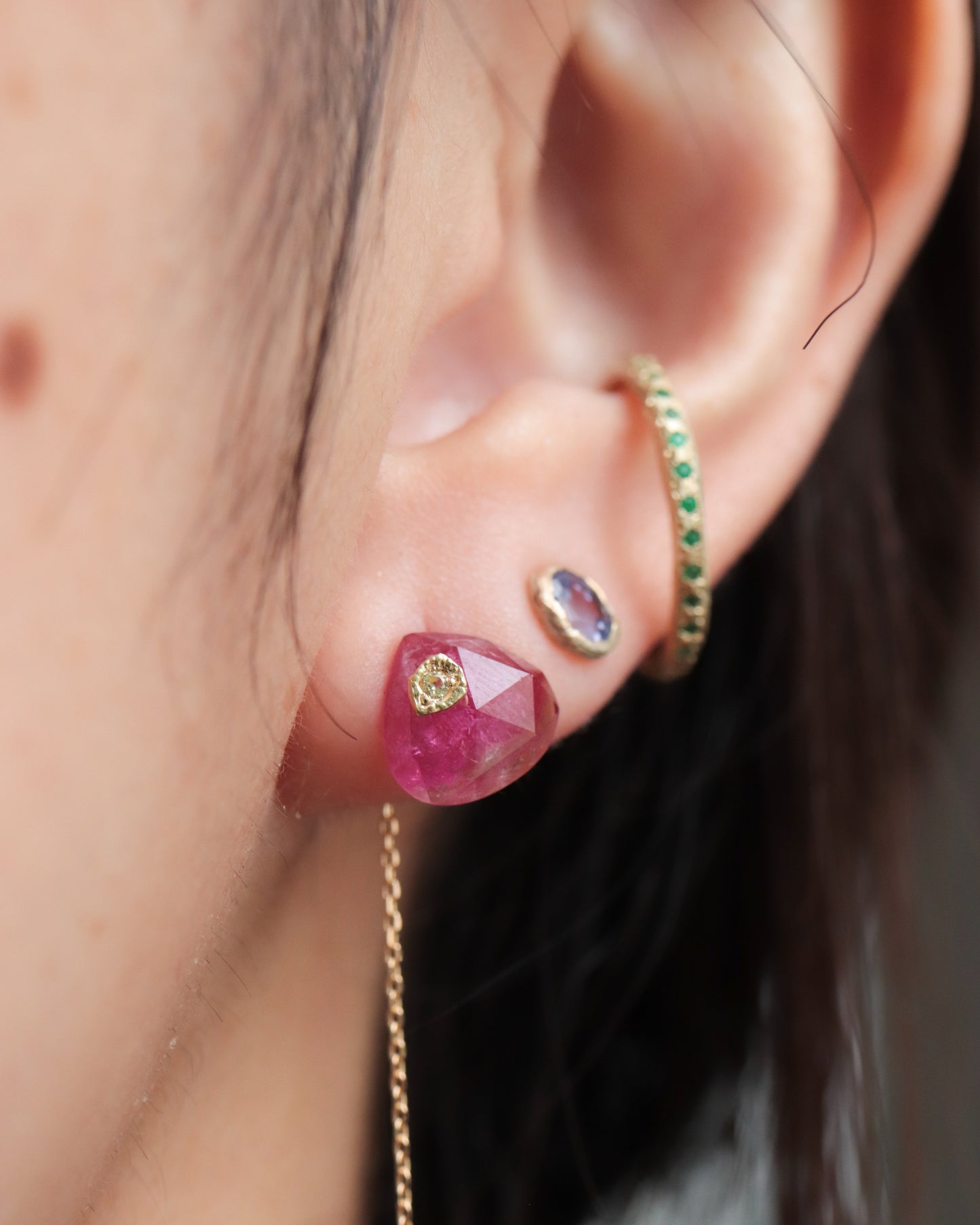 Flat Pierced Earring - Bicolor Tourmaline -